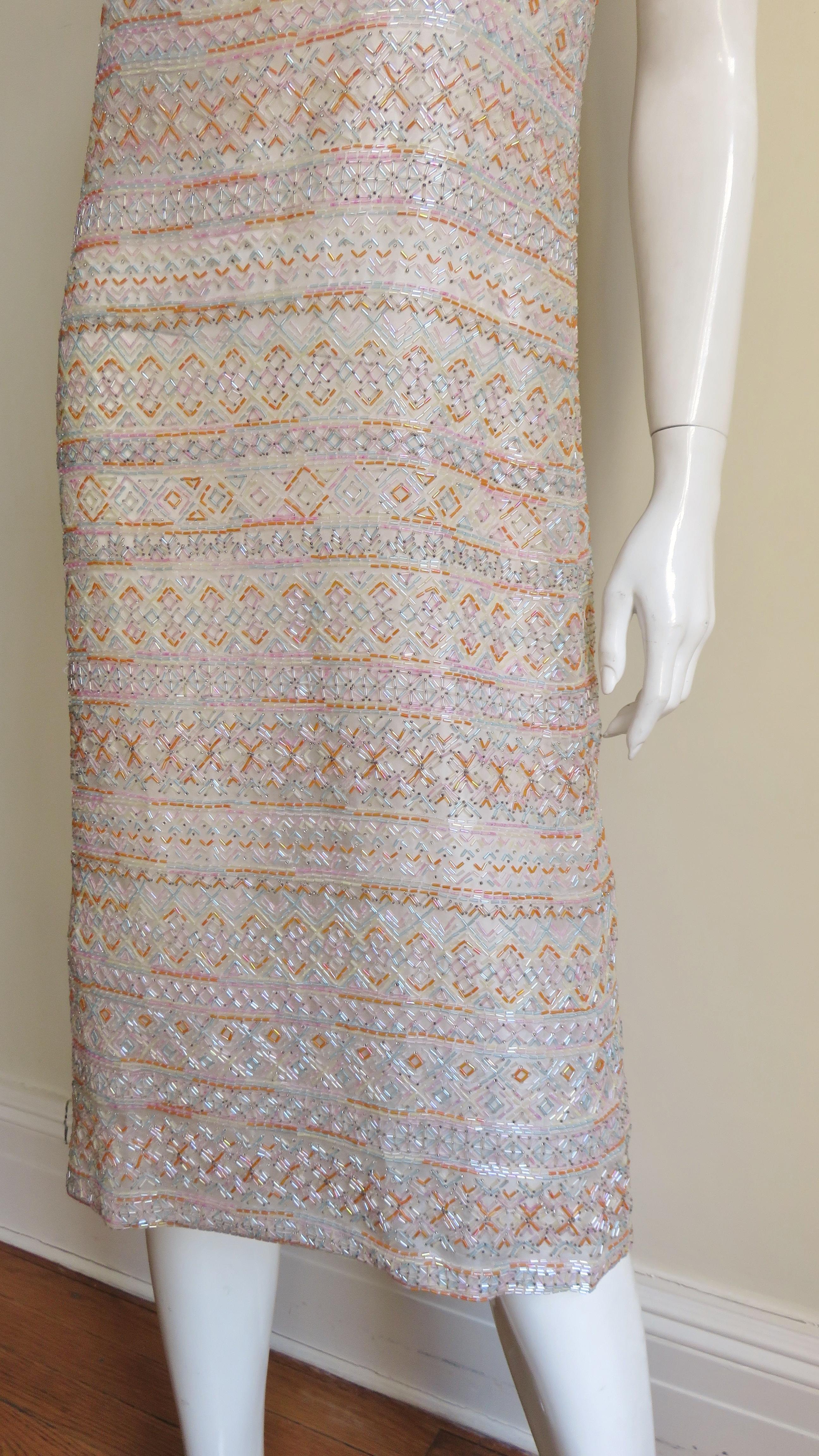 Women's  Halston 1970s Documented Beaded Dress  For Sale