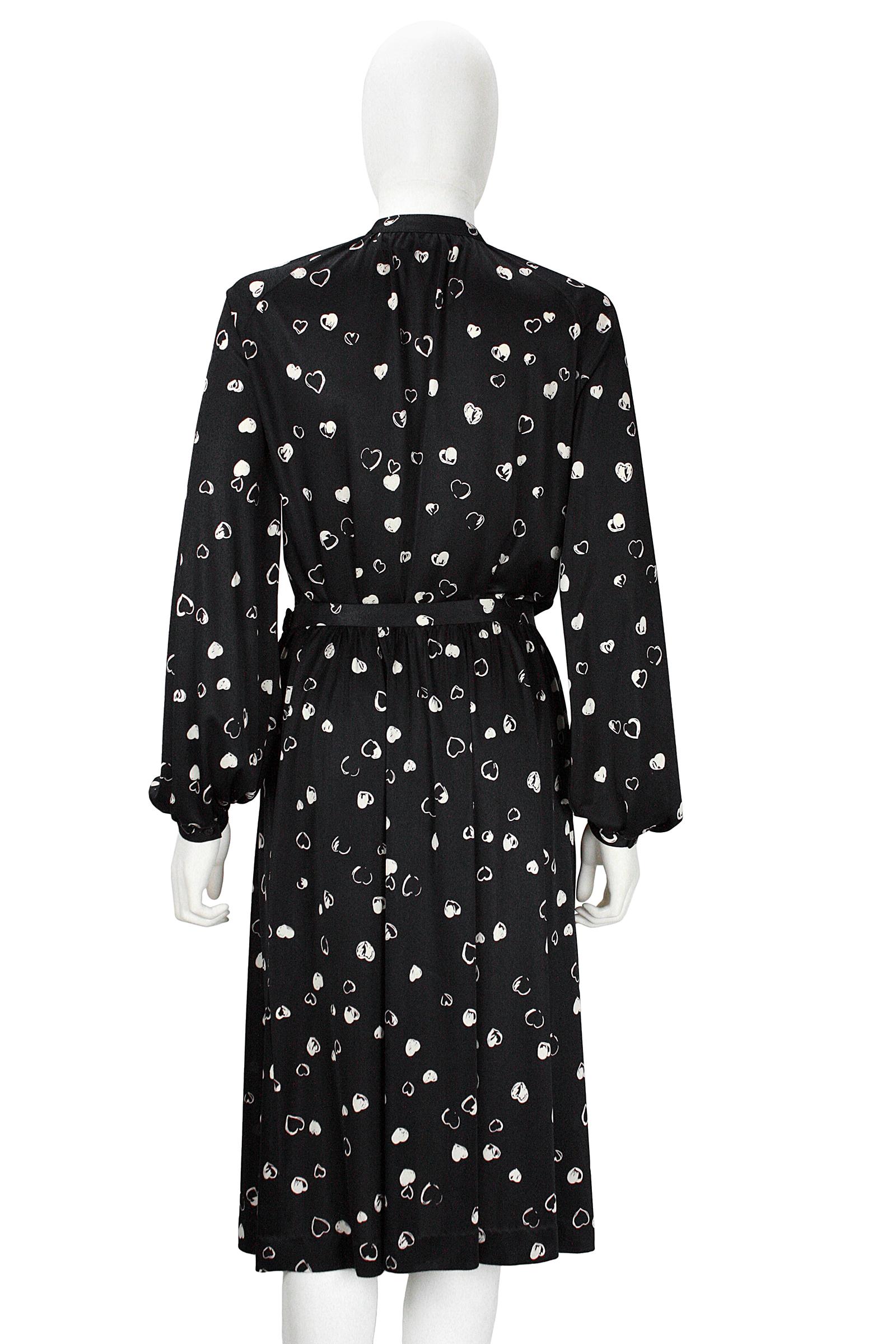 Women's 1970s Halston Black and White Heart Print Button-Down Shirt and Skirt For Sale