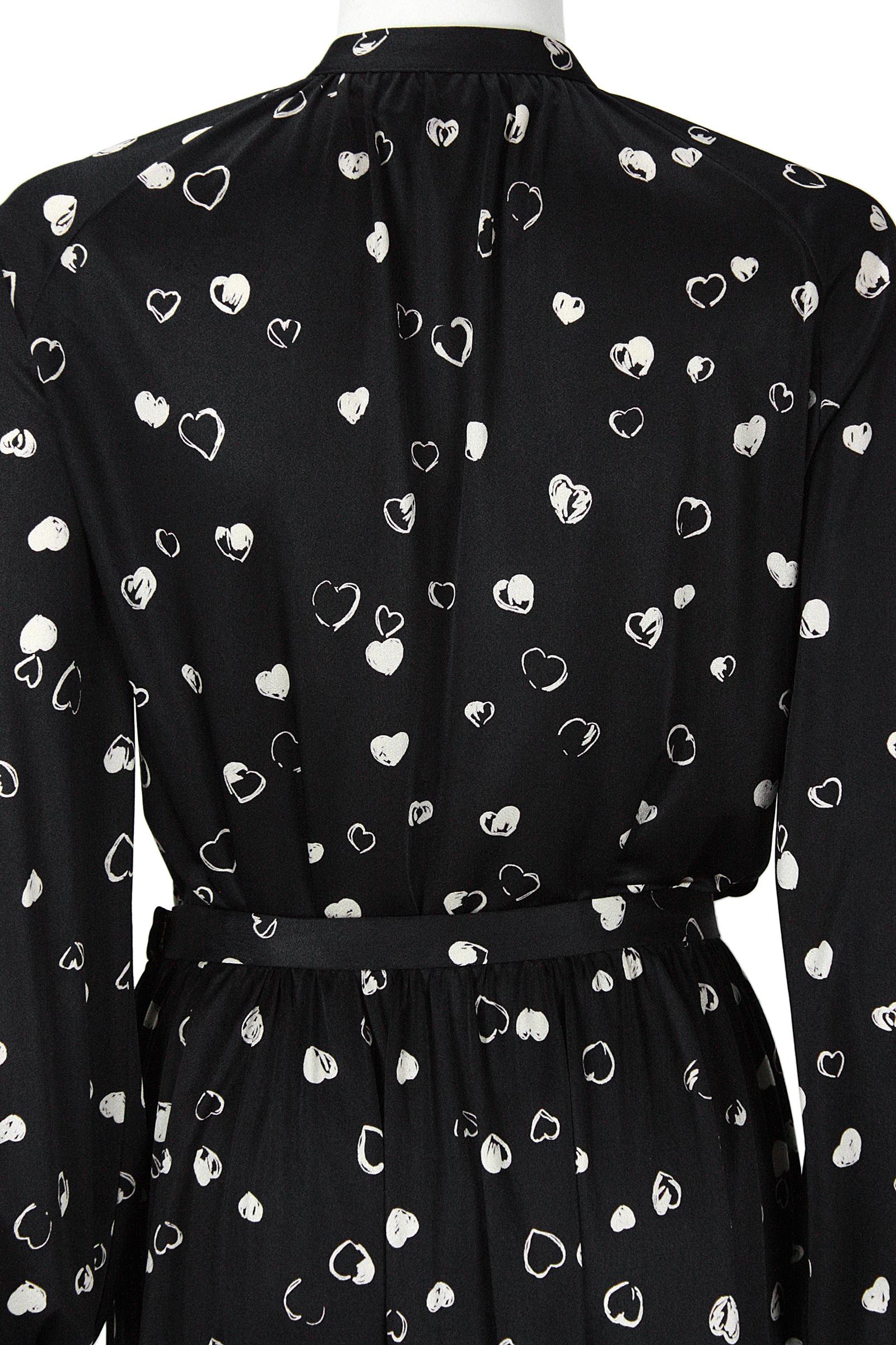 1970s Halston Black and White Heart Print Button-Down Shirt and Skirt For Sale 1