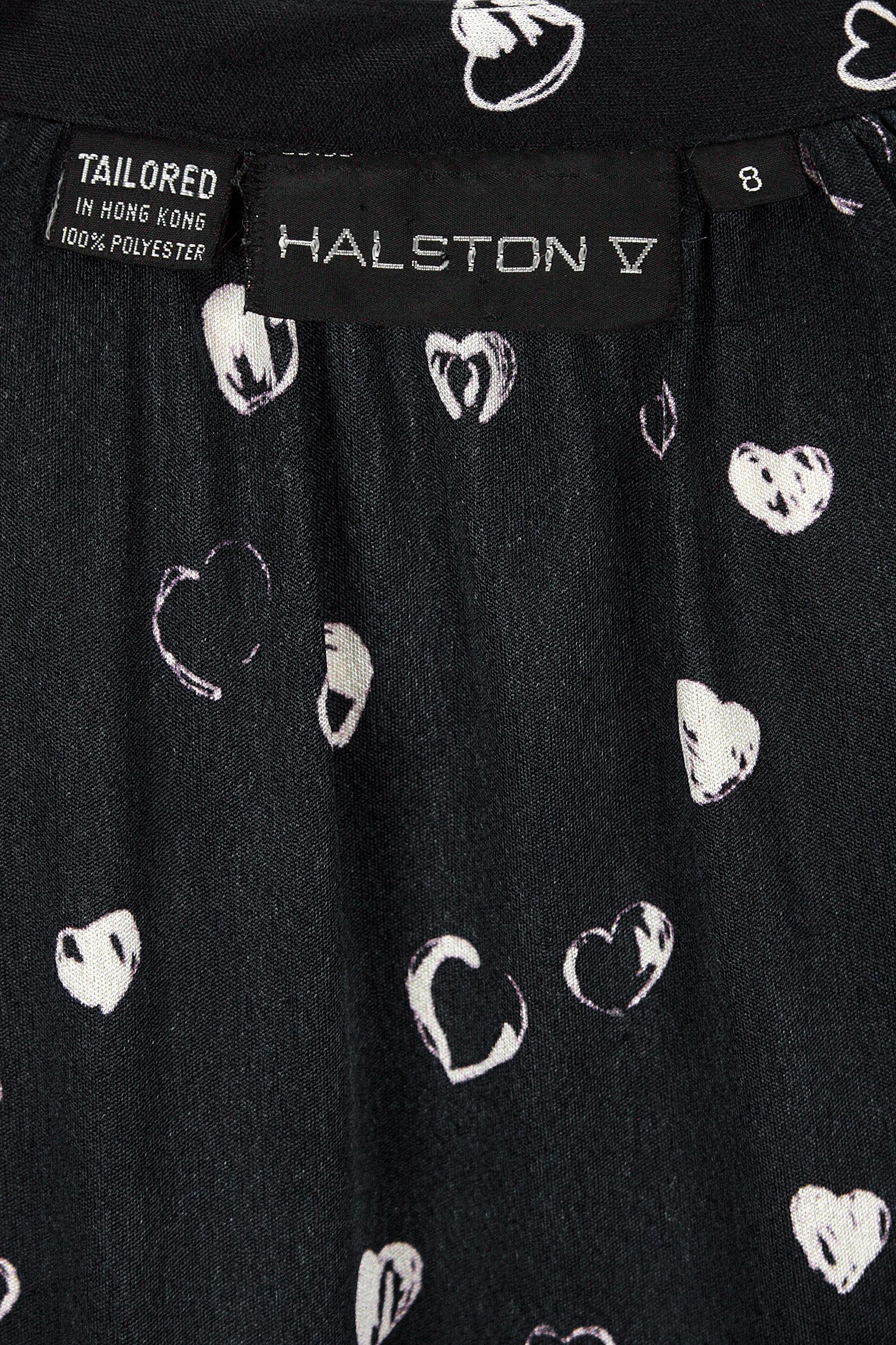 1970s Halston Black and White Heart Print Button-Down Shirt and Skirt For Sale 2