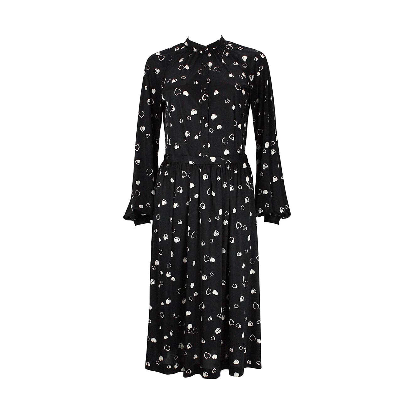 1970s Halston Black and White Heart Print Button-Down Shirt and Skirt ...