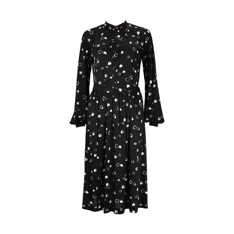 halston black and white dress A/W 1972 Black Silk Crepe Hand-Dyed Face Dress