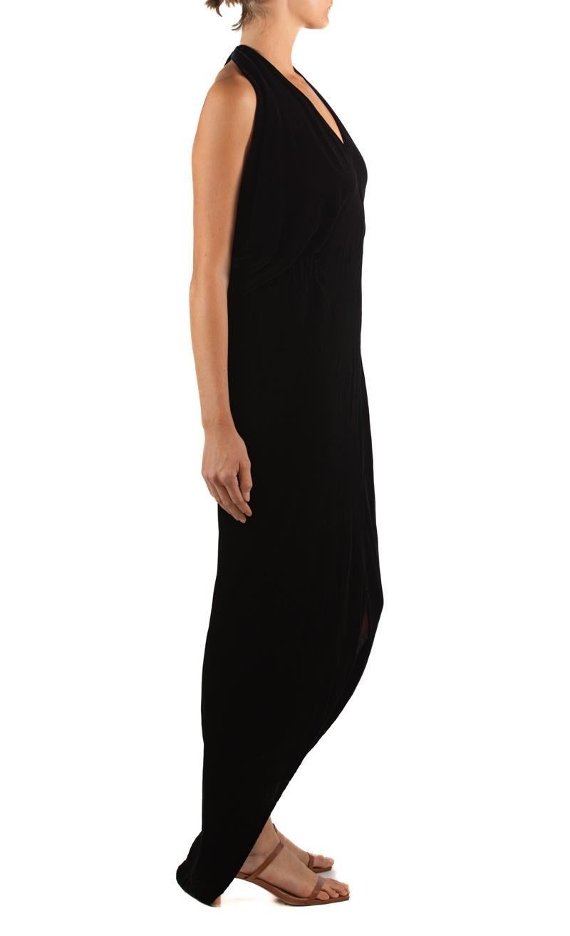 Women's 1970S Halston Black Bias Cut Silk Velvet Low Gown Nwt For Sale