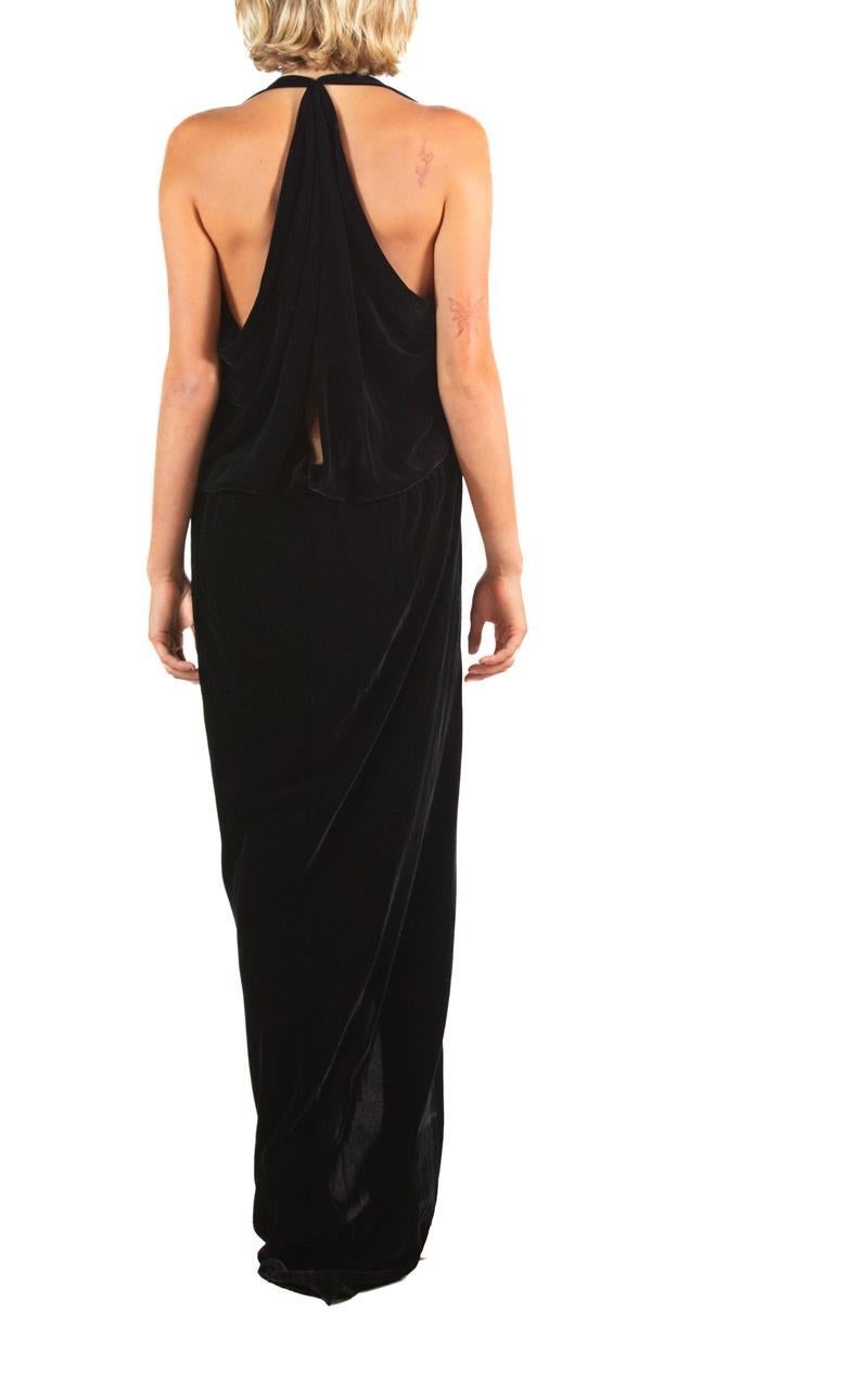 1970S Halston Black Bias Cut Silk Velvet Low Gown Nwt For Sale 1
