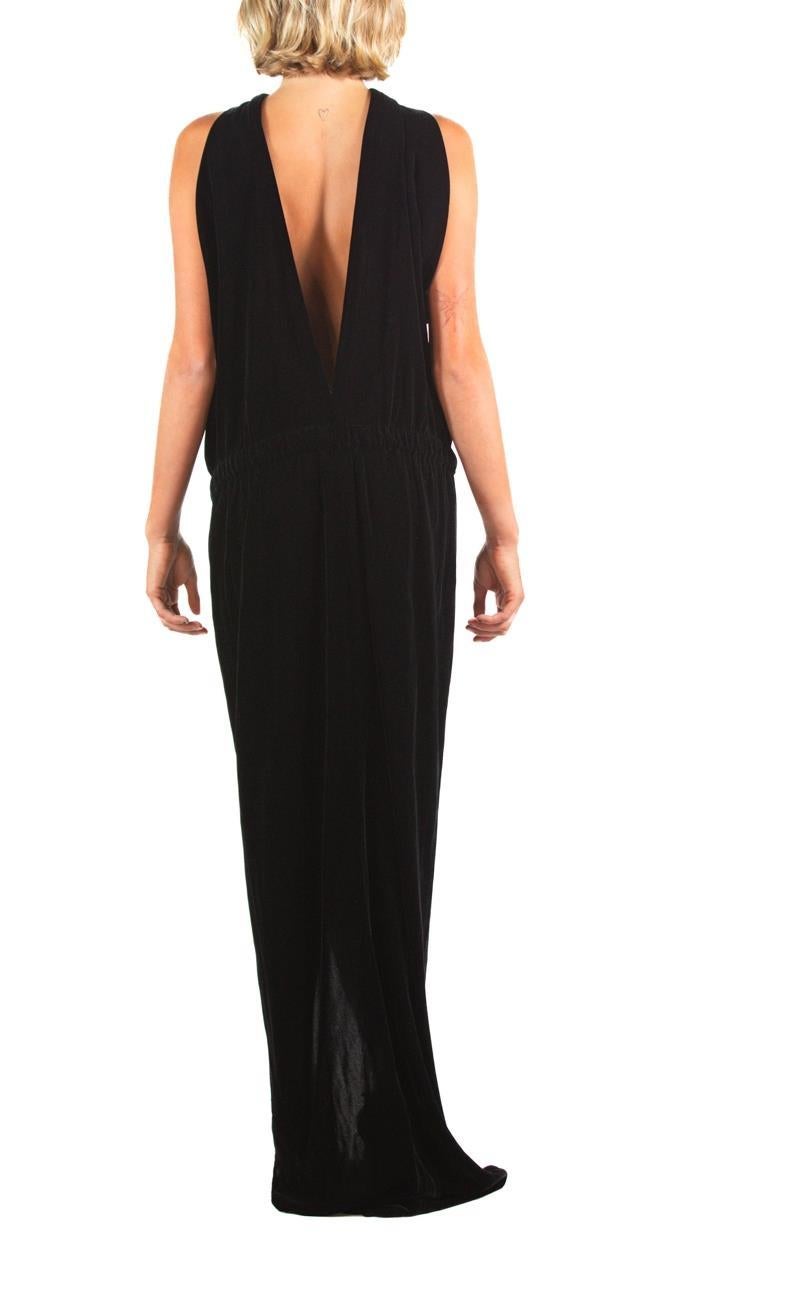 1970S Halston Black Bias Cut Silk Velvet Low Gown Nwt For Sale 2