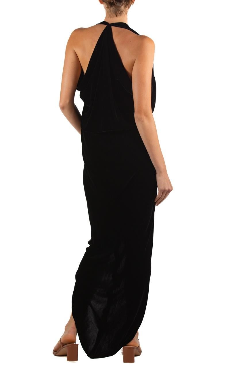 1970S Halston Black Bias Cut Silk Velvet Low Gown Nwt For Sale 3