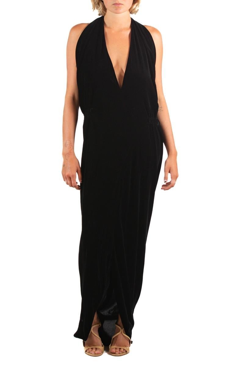 1970S Halston Black Bias Cut Silk Velvet Low Gown Nwt For Sale 4