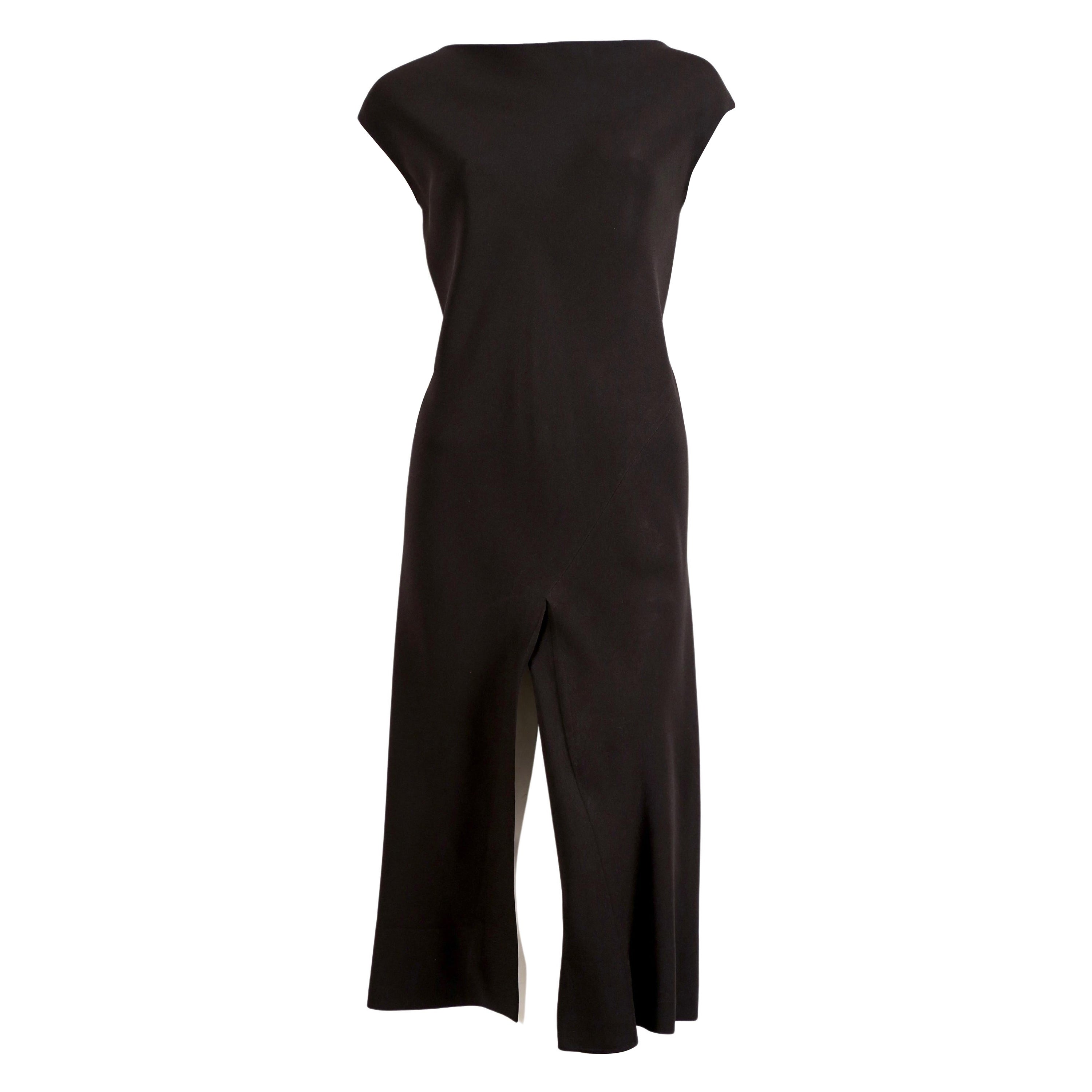 1970's HALSTON schwarzes schräg geschnittenes Seidenkleid mit hohem Schlitz