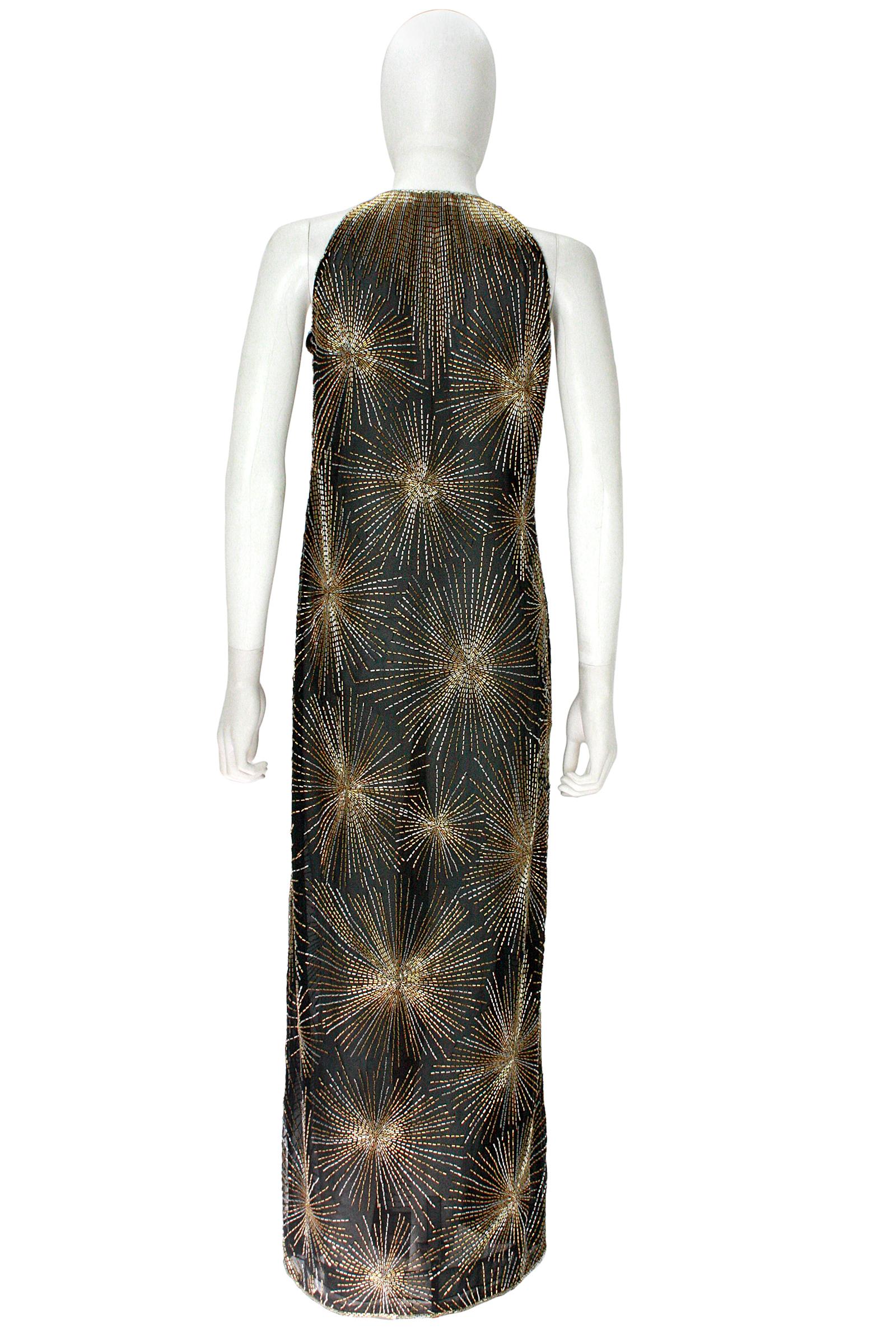 1970s Halston ICONIC 'FIREWORKS' beaded Black & Gold Gown with Jacket  In Good Condition In Los Angeles, CA