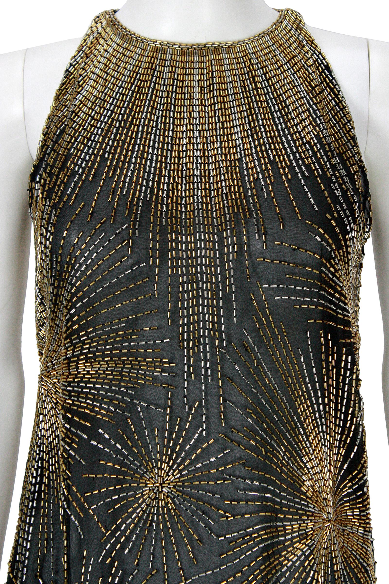 1970s Halston ICONIC 'FIREWORKS' beaded Black & Gold Gown with Jacket  2