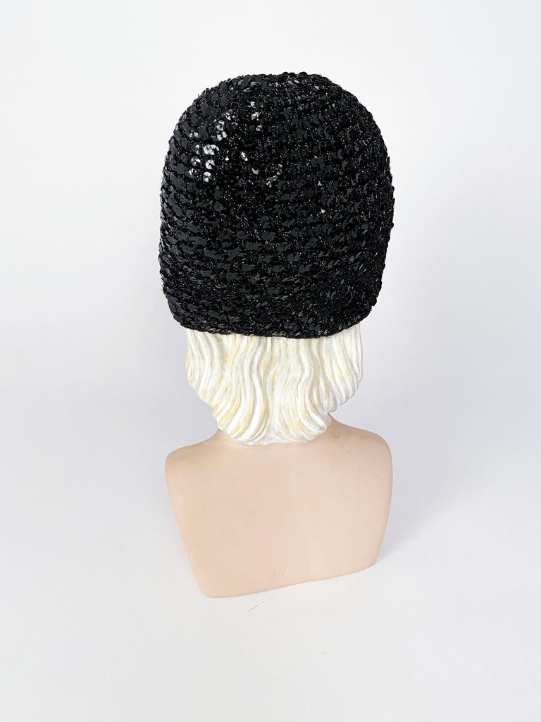 1970s Halston Black Sequin Knit Skull Cap at 1stDibs sequin art
