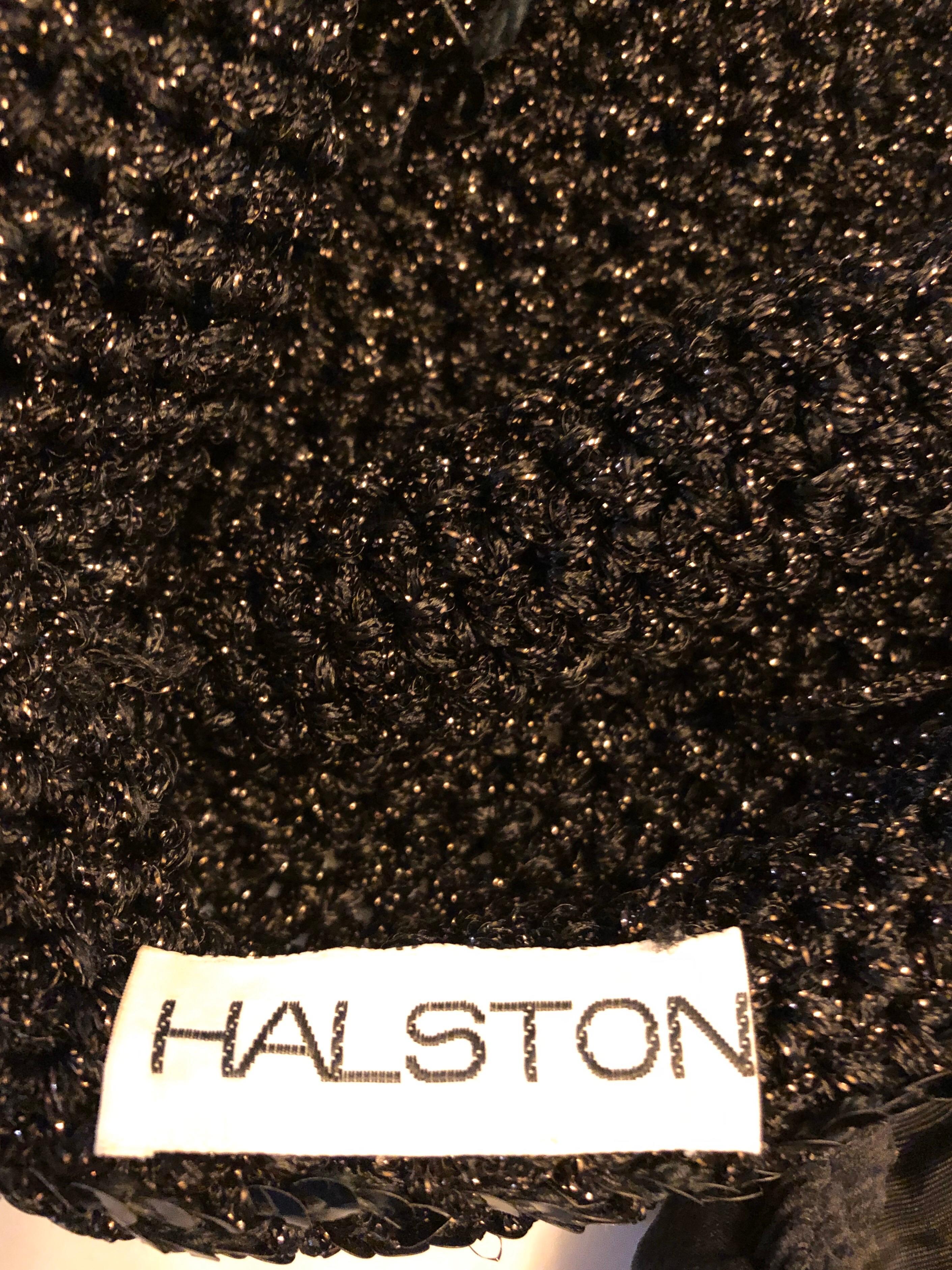 1970s Halston Black Sequin Lurex Knit Vintage 70s Disco Beanie Skull Hat 1