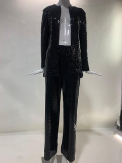 1970s Halston Black Sequin Pant Suit On Matte Jersey "Liza Minnelli" Style
