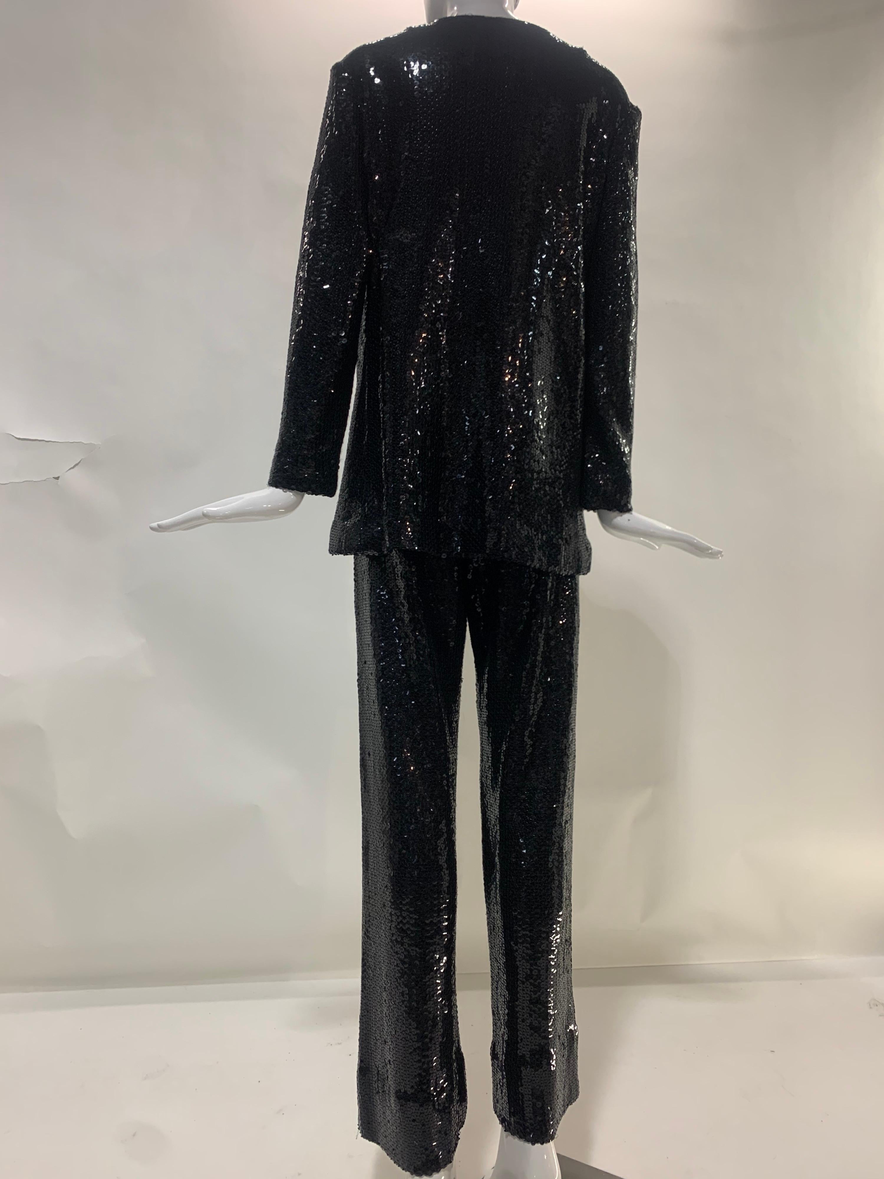 1970s Halston Black Sequin Pant Suit On Matte Jersey 