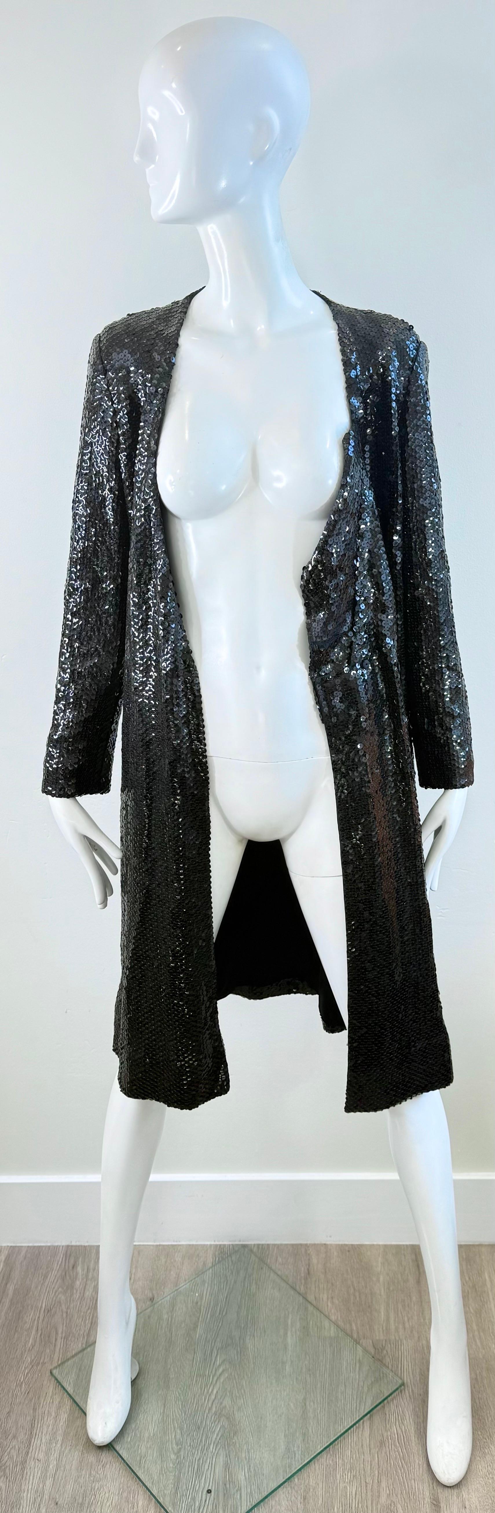 1970s Halston Black Sequin Wrap Dress Vintage Studio 54 Disco Evening Red Carpet For Sale 7