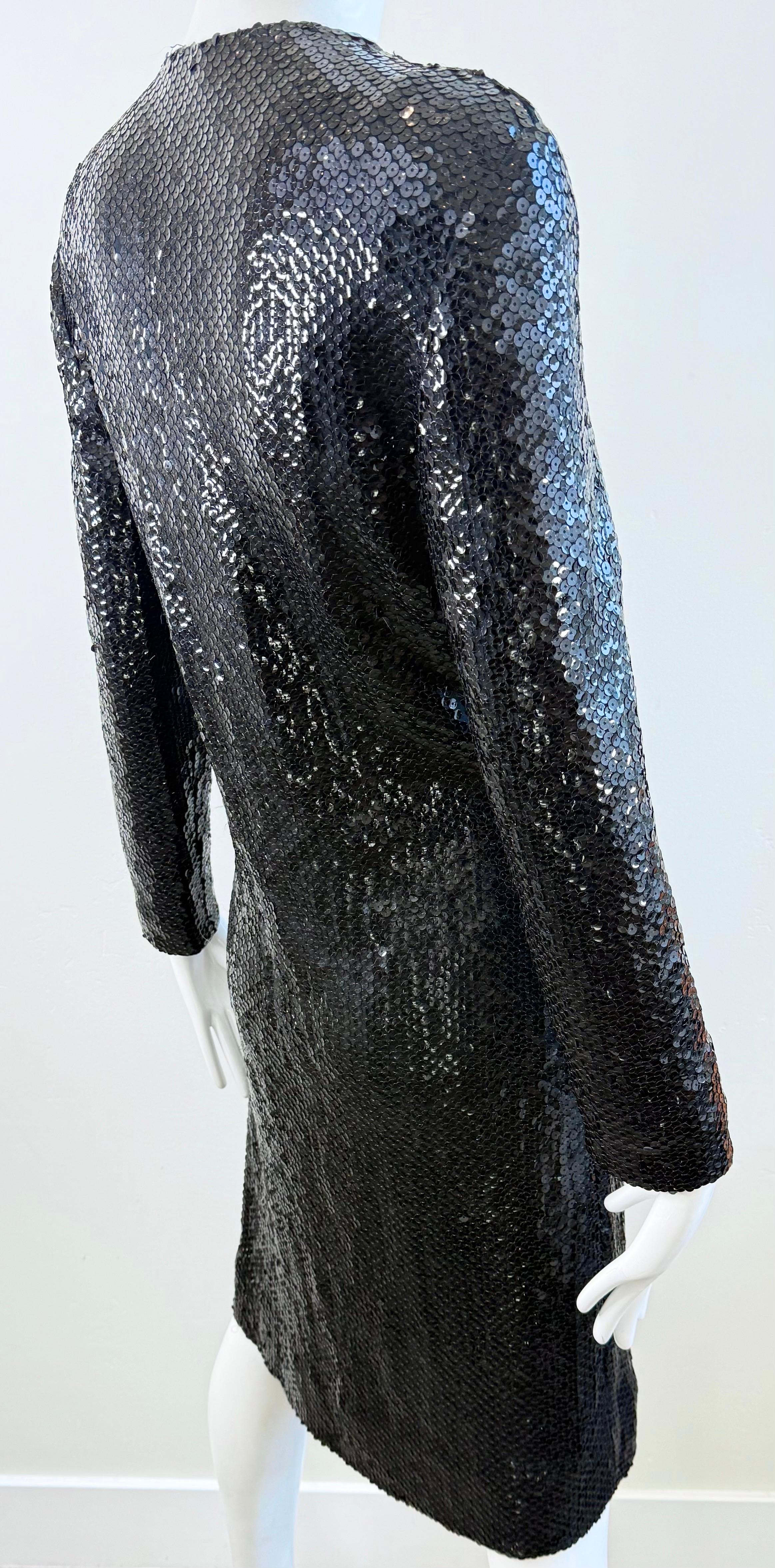 1970s Halston Black Sequin Wrap Dress Vintage Studio 54 Disco Evening Red Carpet For Sale 8