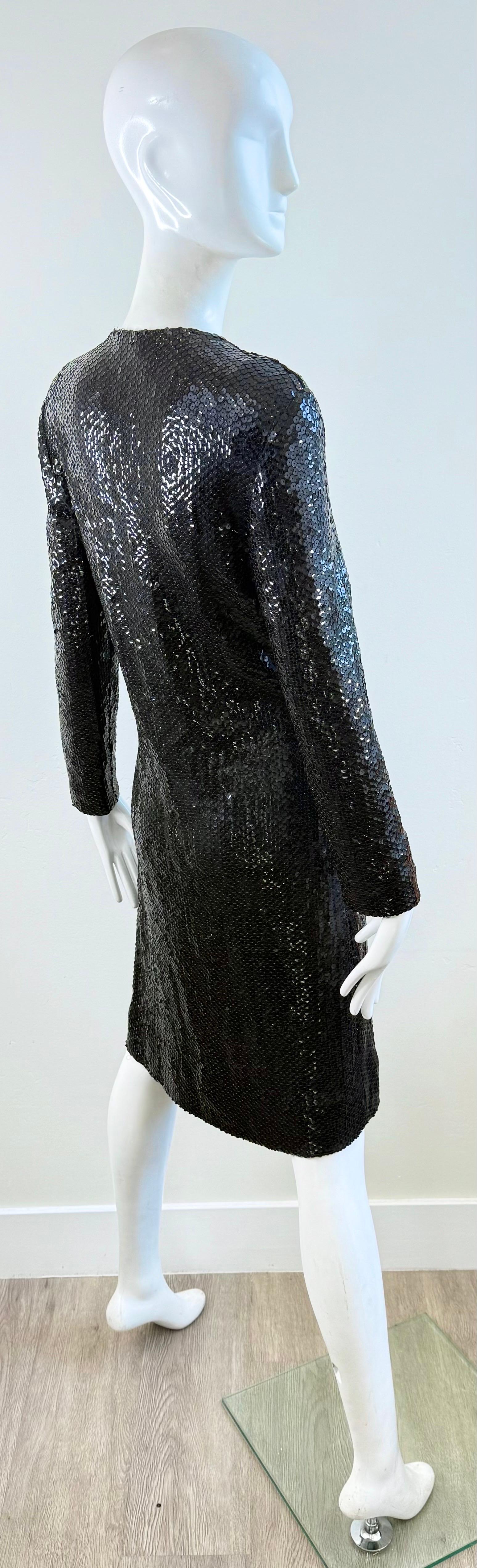 1970s Halston Black Sequin Wrap Dress Vintage Studio 54 Disco Evening Red Carpet For Sale 10
