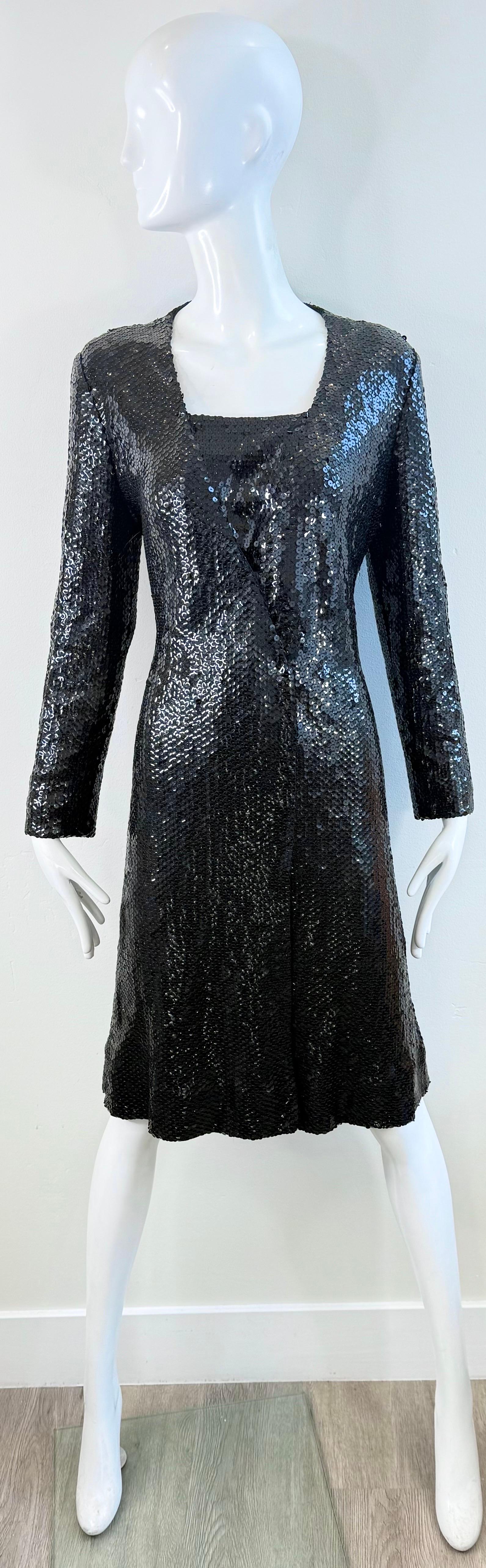 1970s Halston Black Sequin Wrap Dress Vintage Studio 54 Disco Evening Red Carpet In Excellent Condition For Sale In San Diego, CA