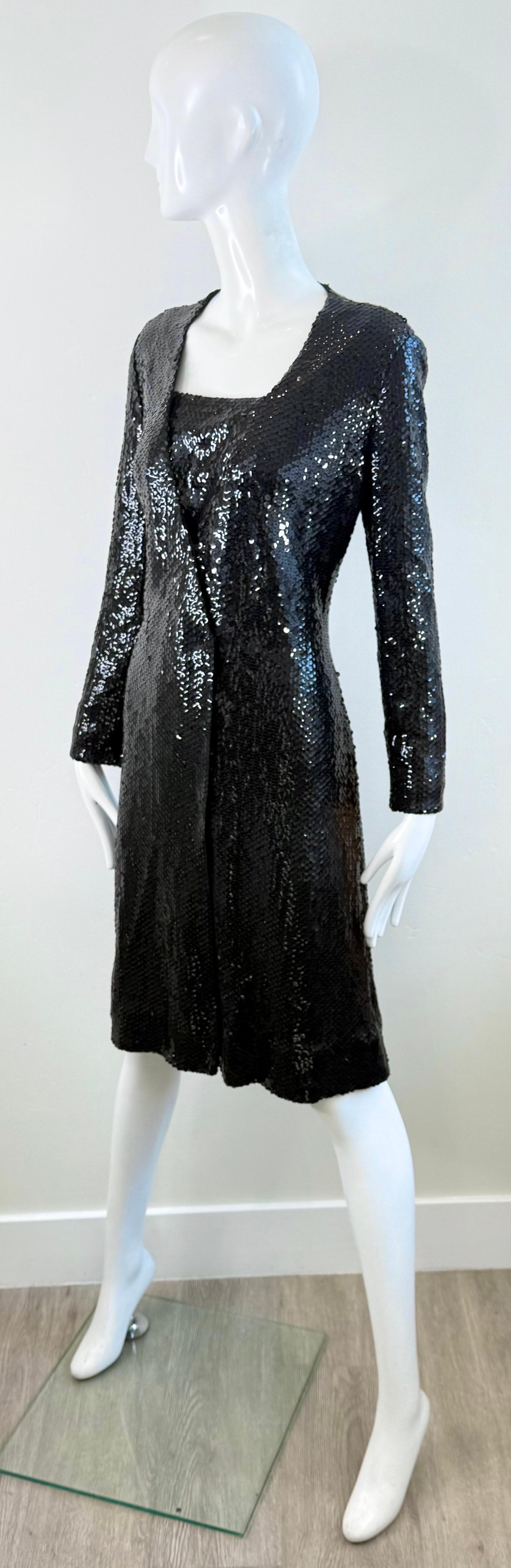 1970s Halston Black Sequin Wrap Dress Vintage Studio 54 Disco Evening Red Carpet For Sale 1