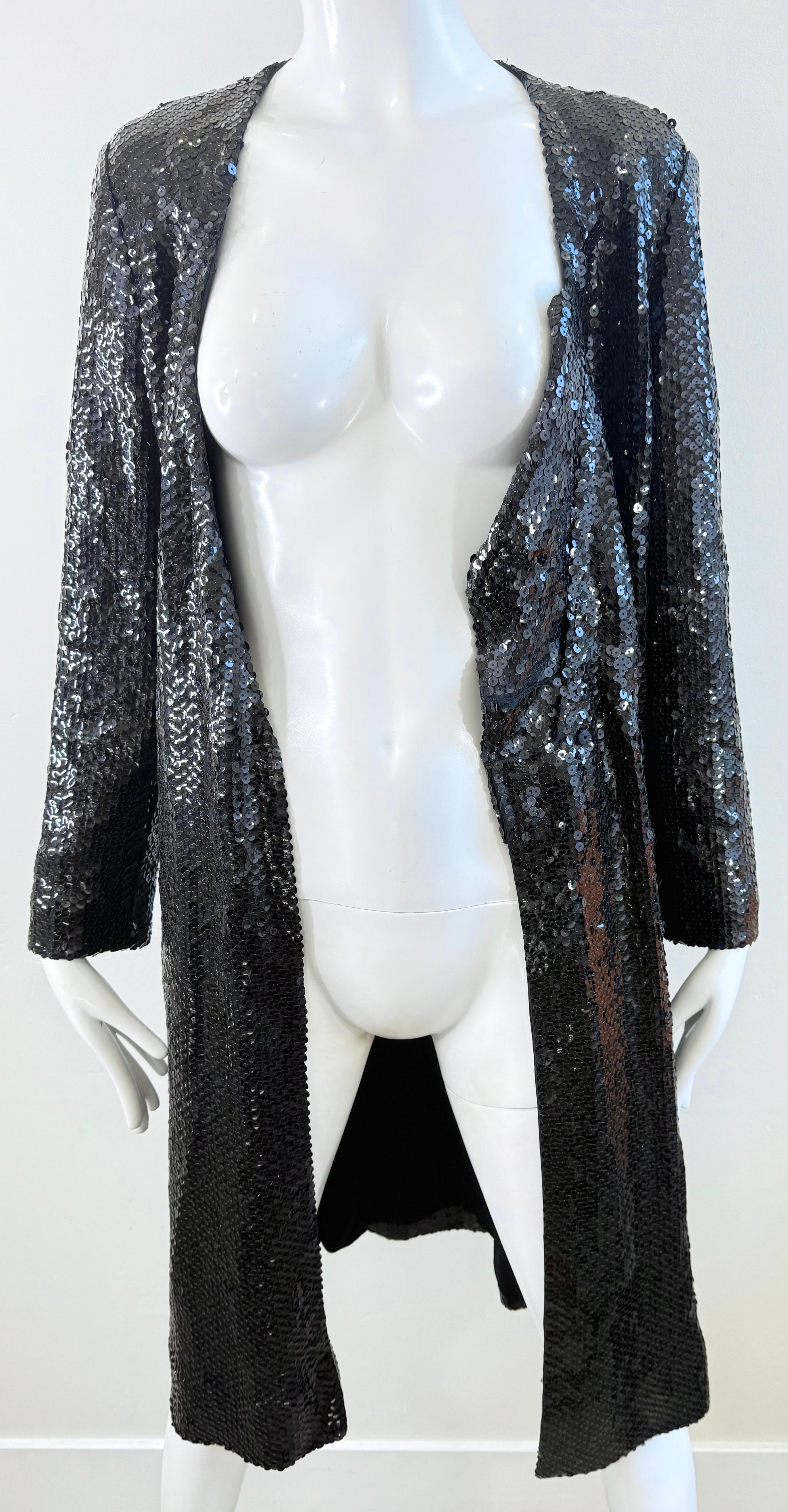 1970s Halston Black Sequin Wrap Dress Vintage Studio 54 Disco Evening Red Carpet For Sale 2