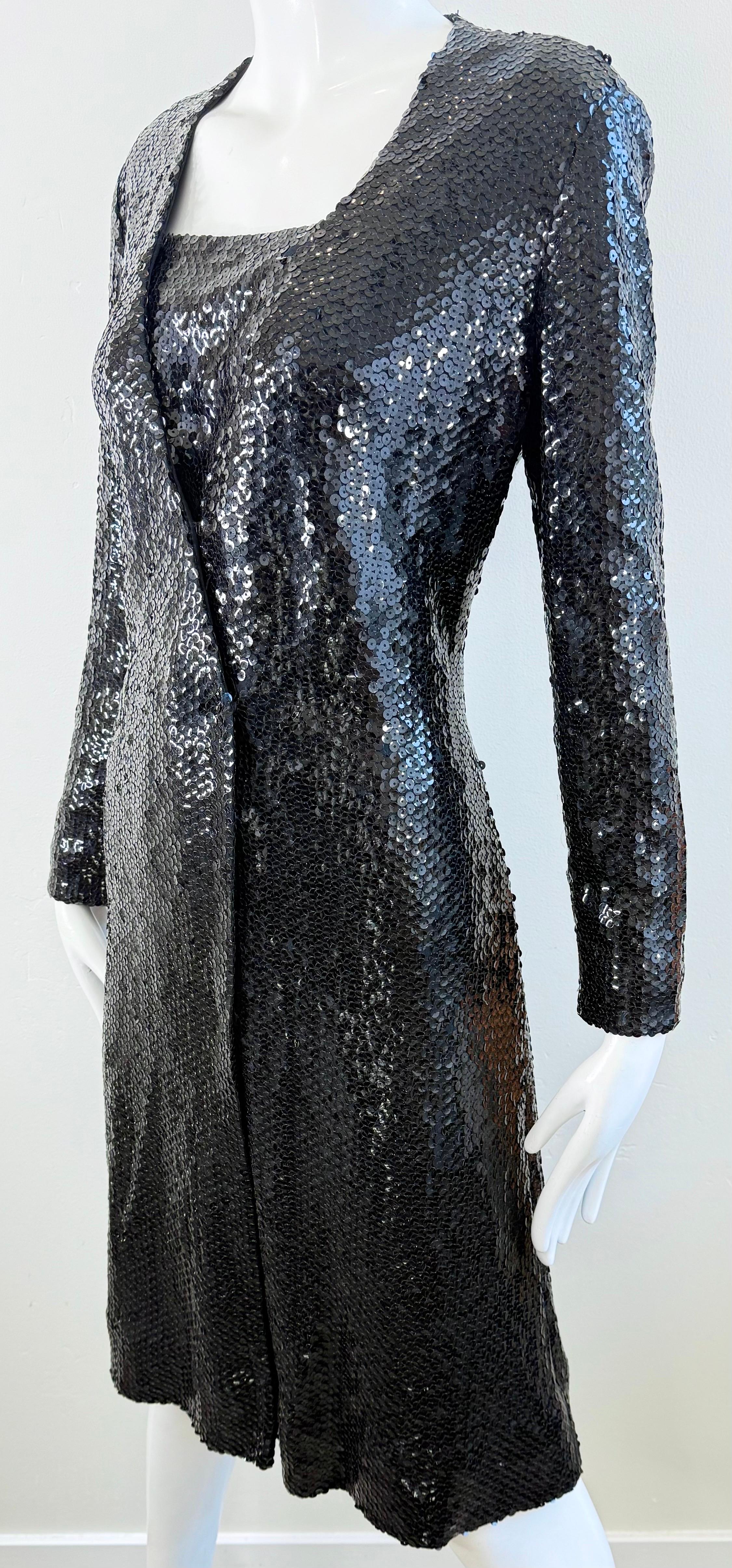 1970s Halston Black Sequin Wrap Dress Vintage Studio 54 Disco Evening Red Carpet For Sale 4
