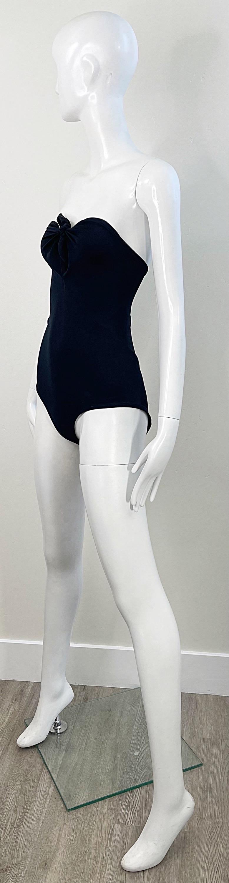 1970s Halston Black Strapless Bandeau Keyhole Vintage 70s Swimsuit / Bodysuit  In Excellent Condition For Sale In San Diego, CA