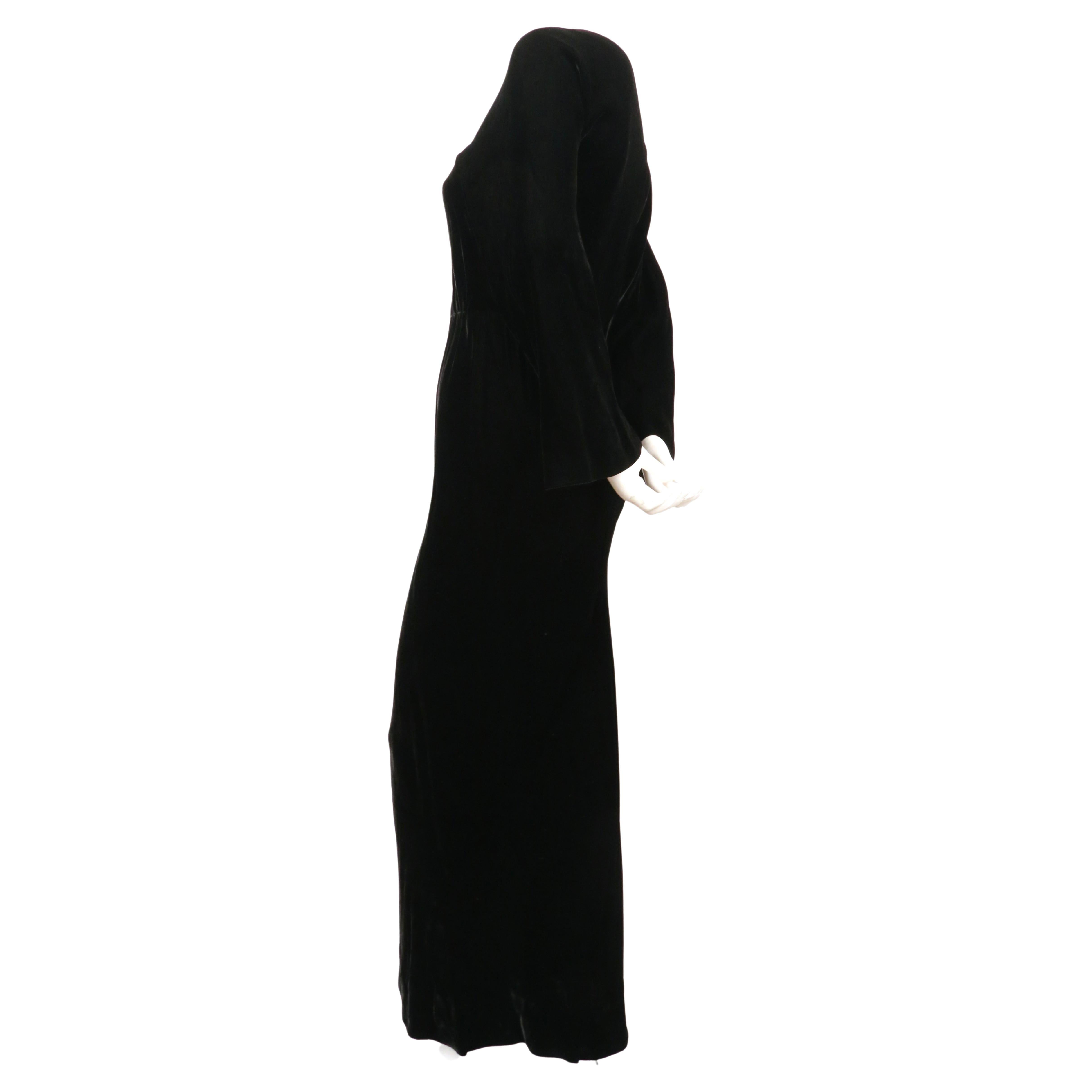Women's 1970's HALSTON black velvet bias cut dress For Sale