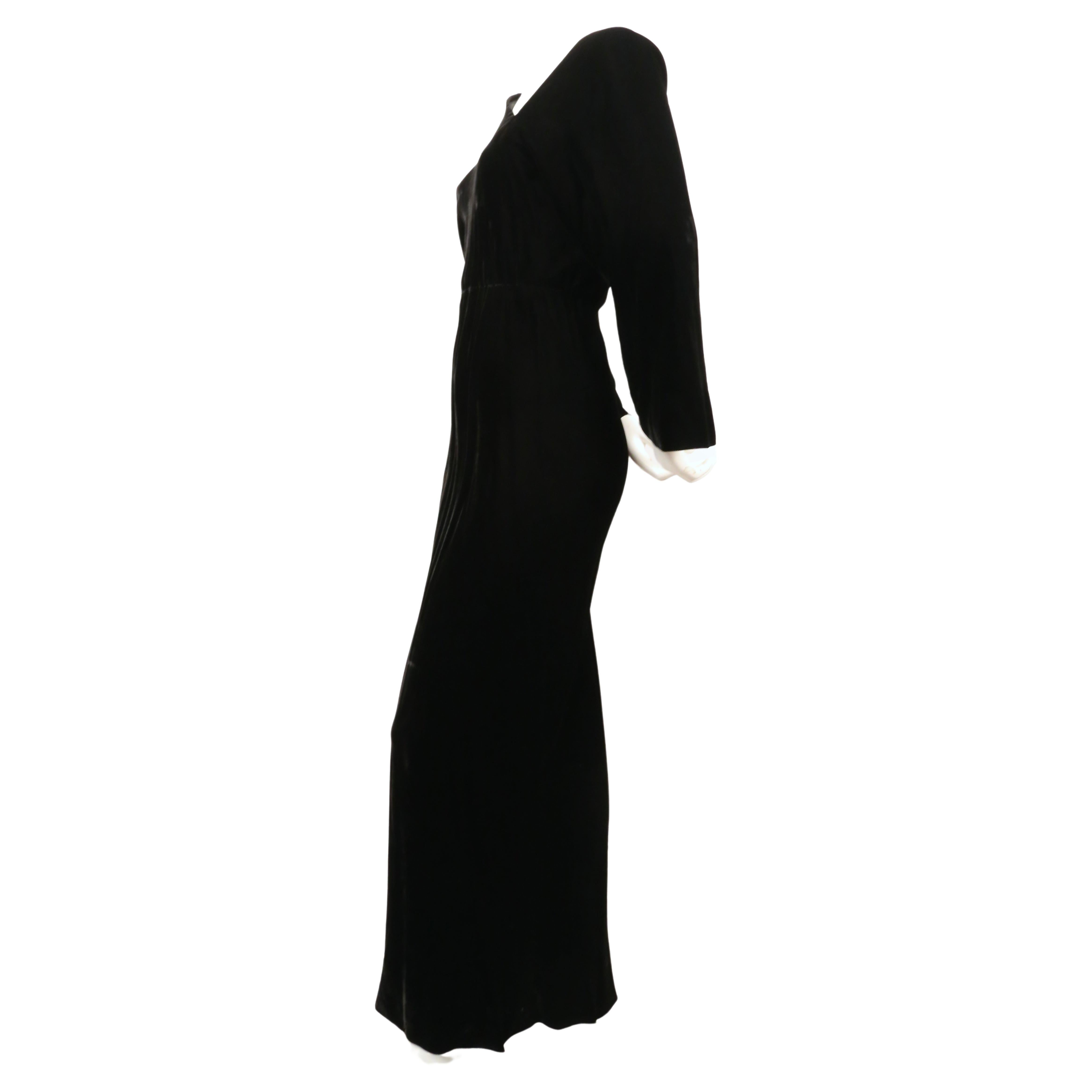 1970's HALSTON black velvet bias cut dress For Sale 1