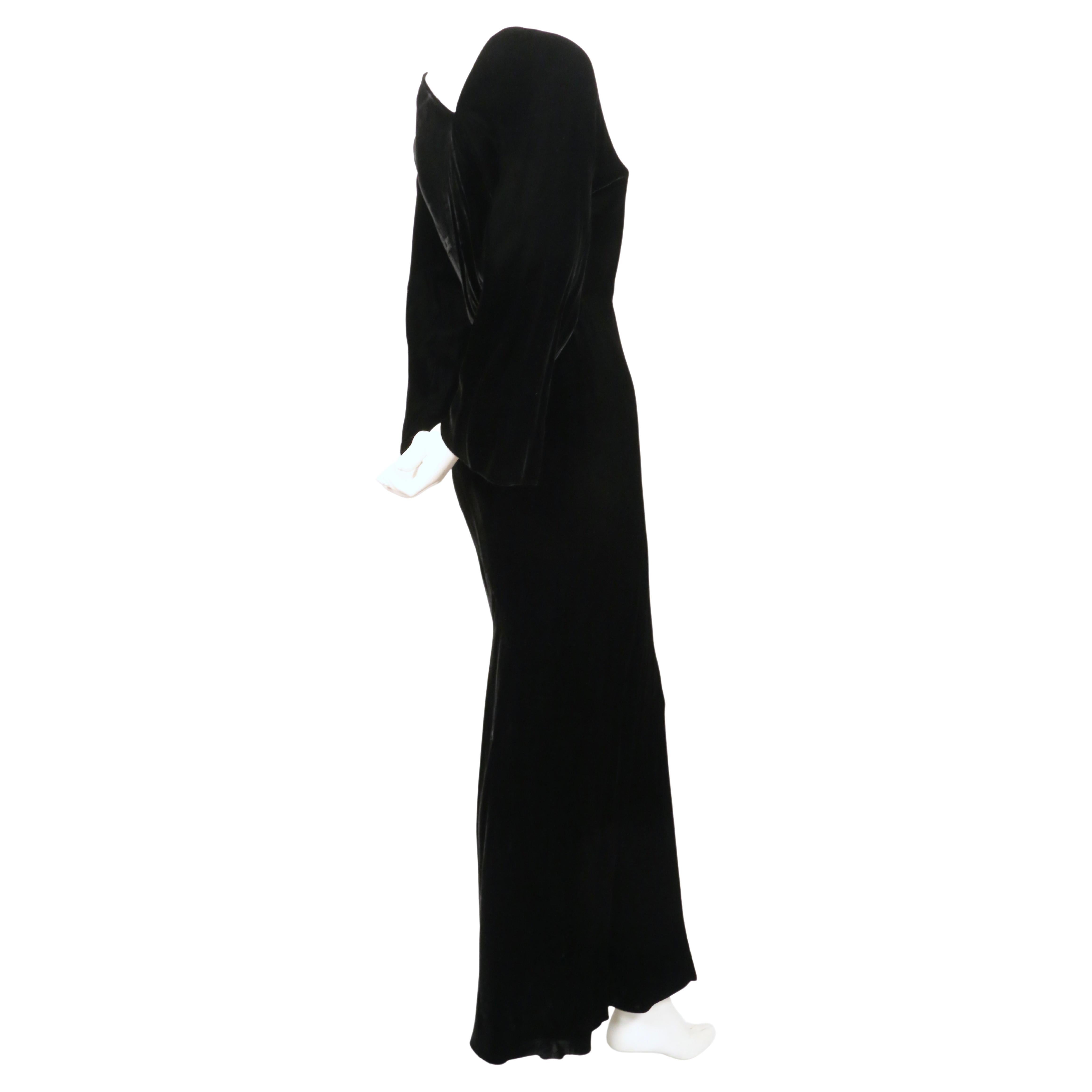 1970's HALSTON black velvet bias cut dress For Sale 3