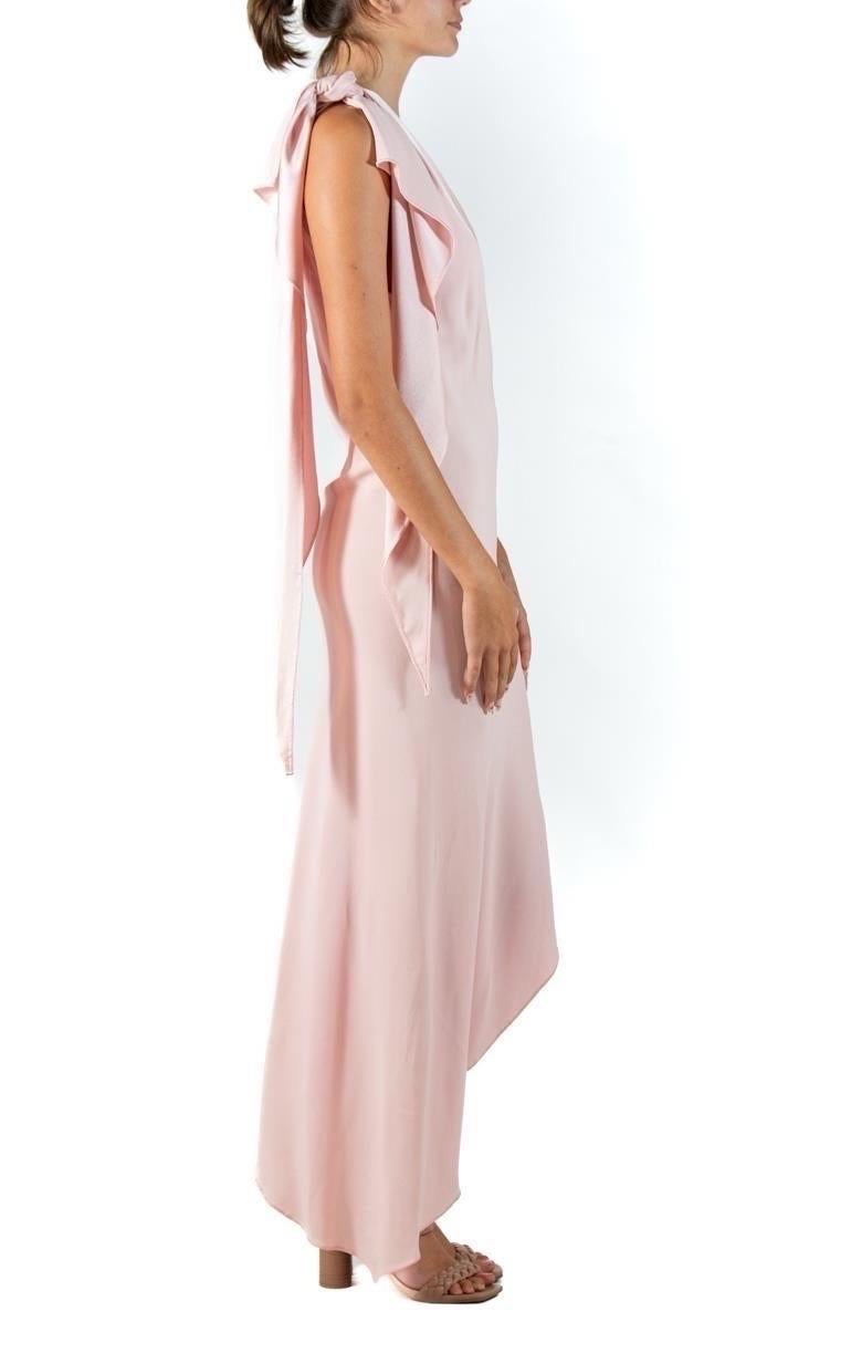 Women's 1970S Halston Blush Pink Bias Cut Silk Crepe Back Satin Iconic One Shoulder Gown For Sale