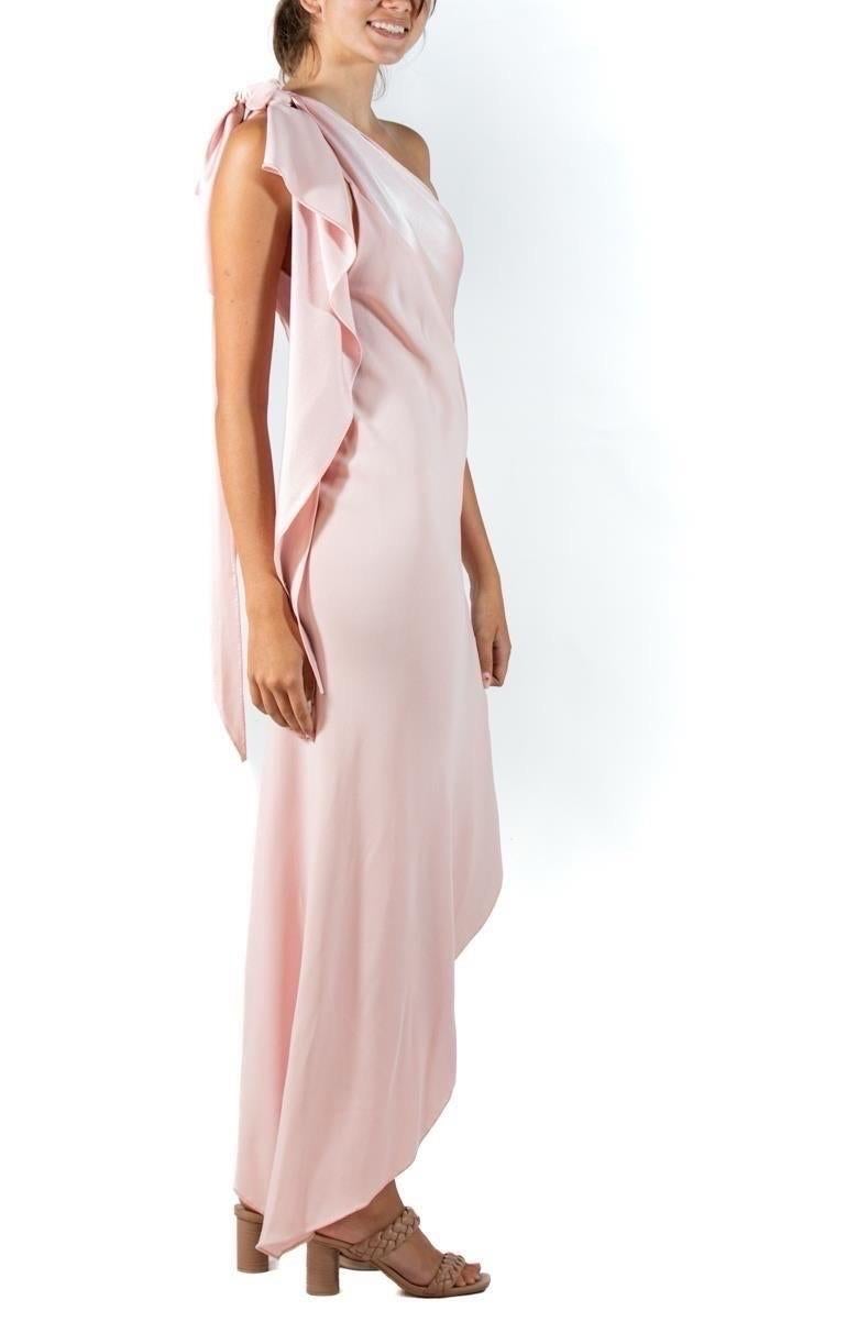 1970S Halston Blush Pink Bias Cut Silk Crepe Back Satin Iconic One Shoulder Gown For Sale 1