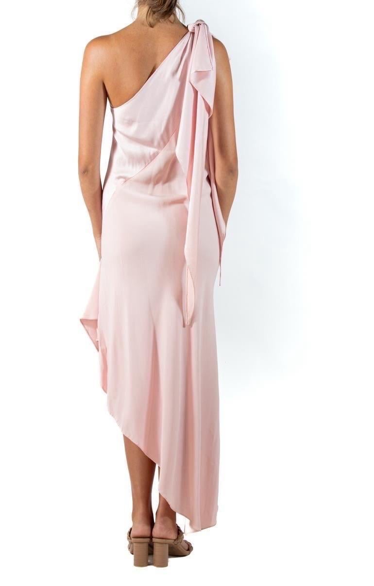 1970S Halston Blush Pink Bias Cut Silk Crepe Back Satin Iconic One Shoulder Gown For Sale 5