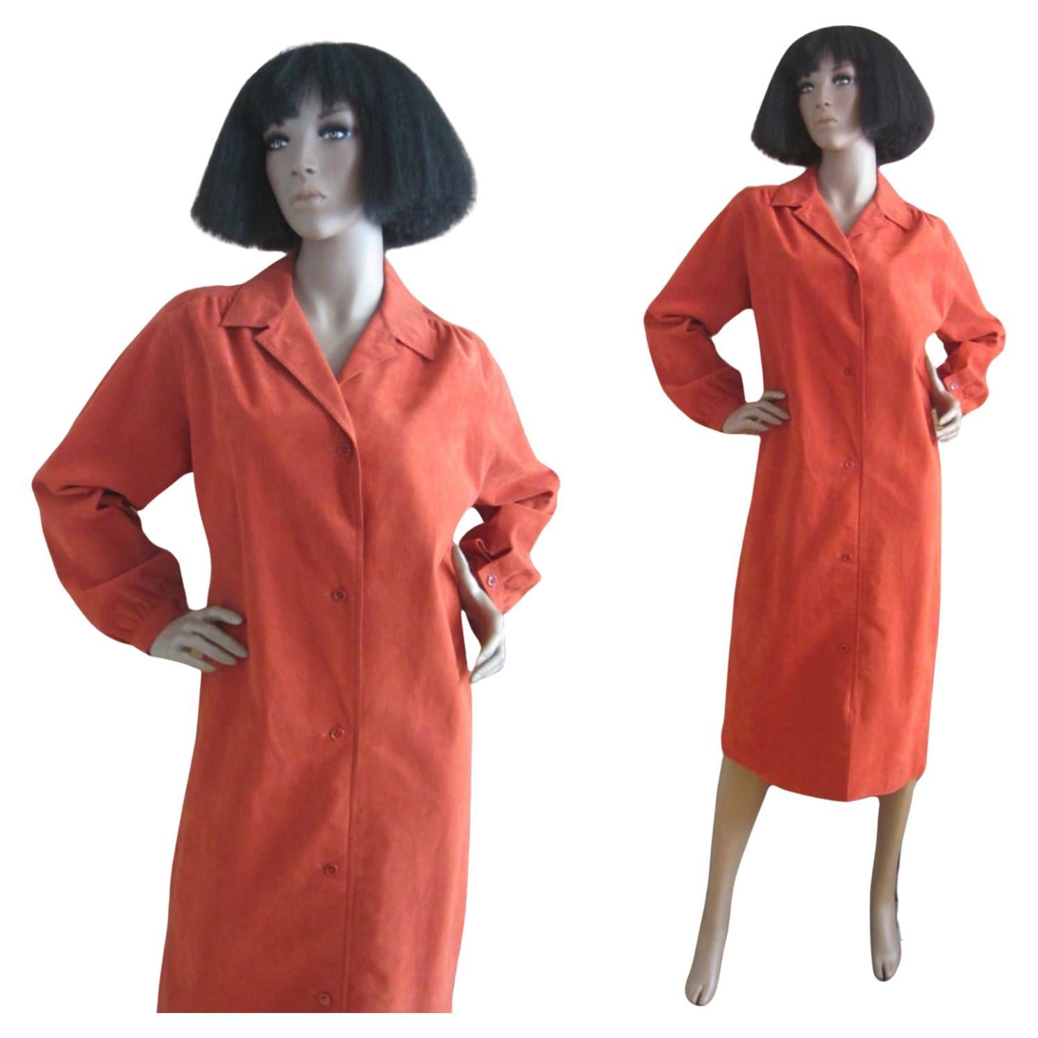 Pink Halston Burnt Orange Ultrasuede Dress, Circa 1970s For Sale