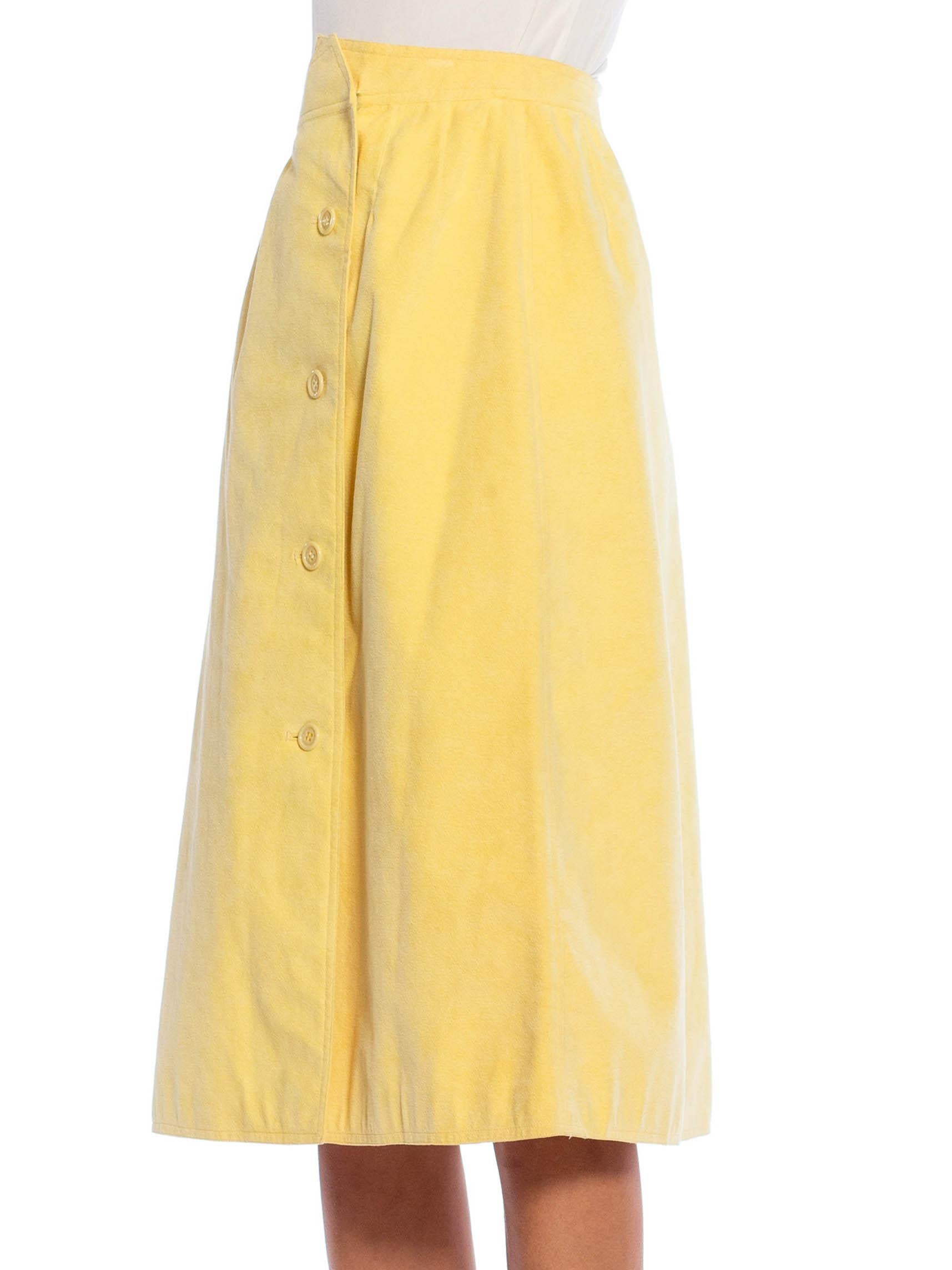 Women's 1970S HALSTON Butter Yellow Poly Blend Ultrasuede Skirt With Pockets