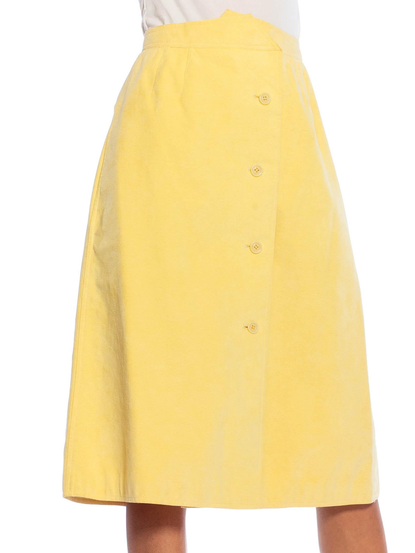 1970S HALSTON Butter Yellow Poly Blend Ultrasuede Skirt With Pockets 1