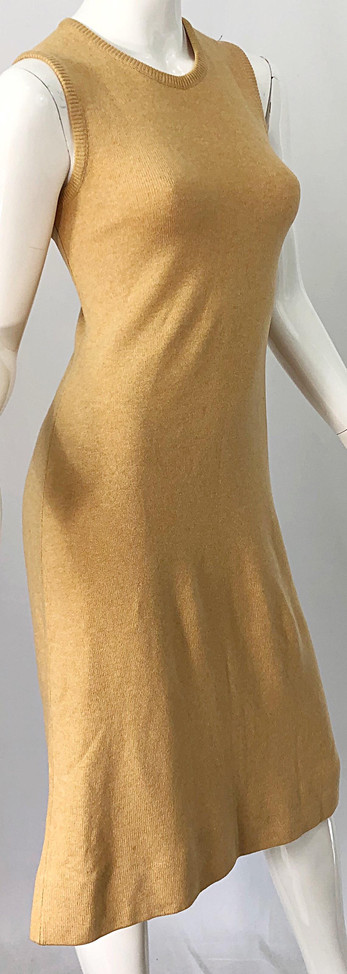1970s HALSTON Cashmere Camel Tan 70s Vintage Dress and Cardigan Sweater Jacket For Sale 2