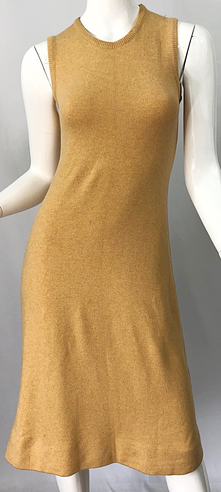 1970s HALSTON Cashmere Camel Tan 70s Vintage Dress and Cardigan Sweater Jacket For Sale 6