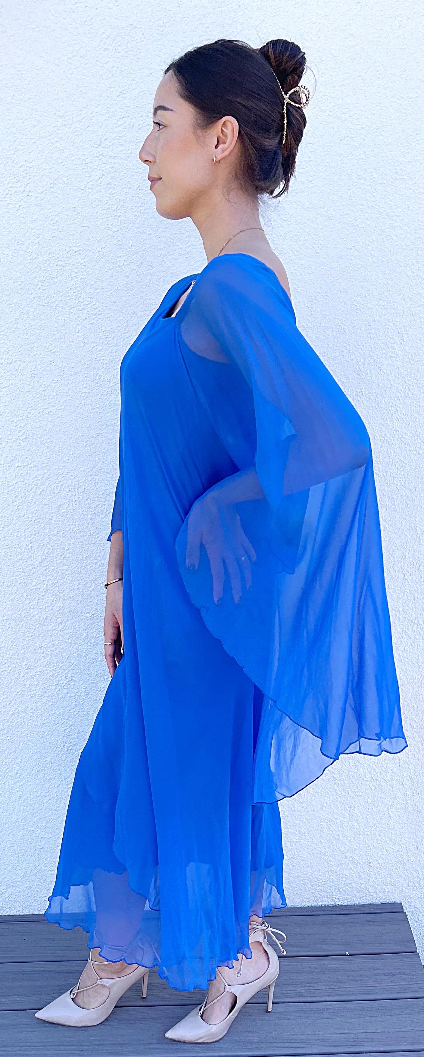 1970s Halston Cerulean Blue Silk Chiffon Blue Size 6 / 8 70s Goddess Gown Dress For Sale 6