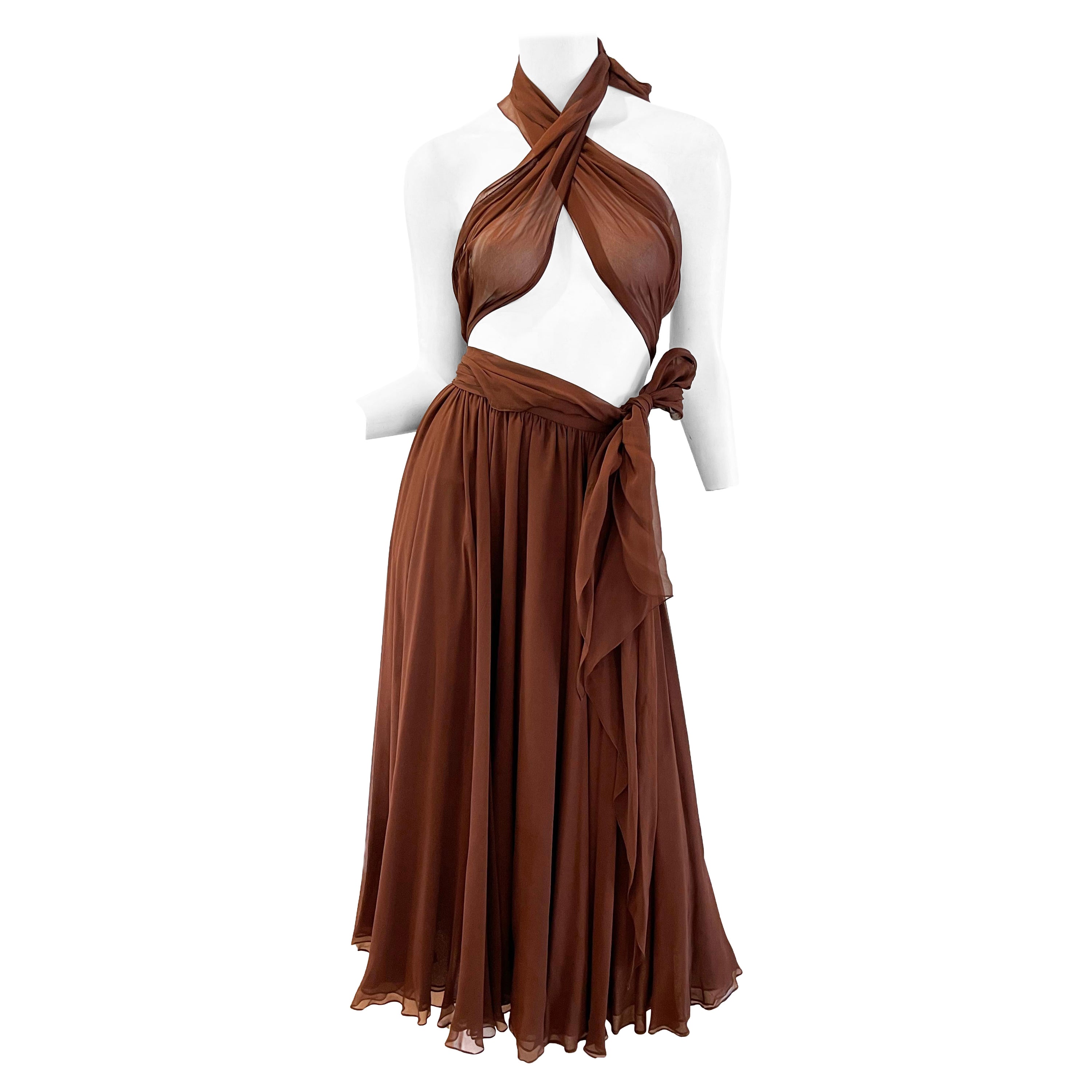 1970er Halston Chiffon Rock und Oberteil durchsichtig im Angebot