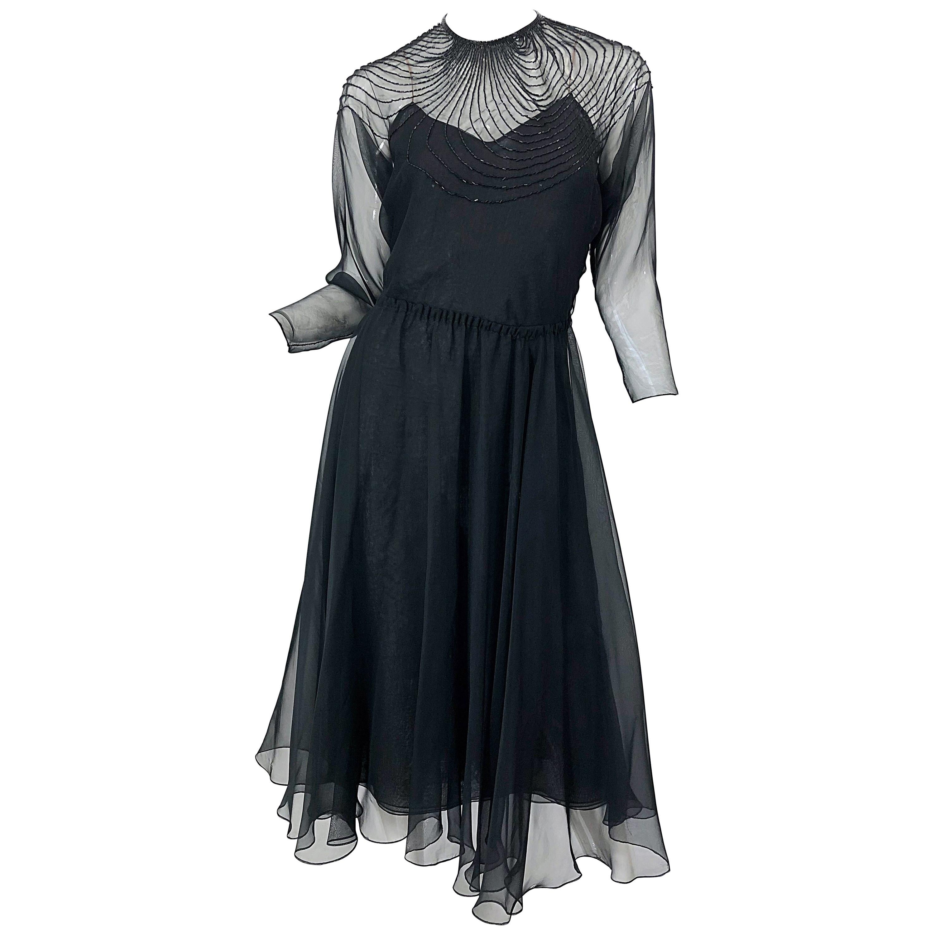 1970s Halston Couture Black Silk ...