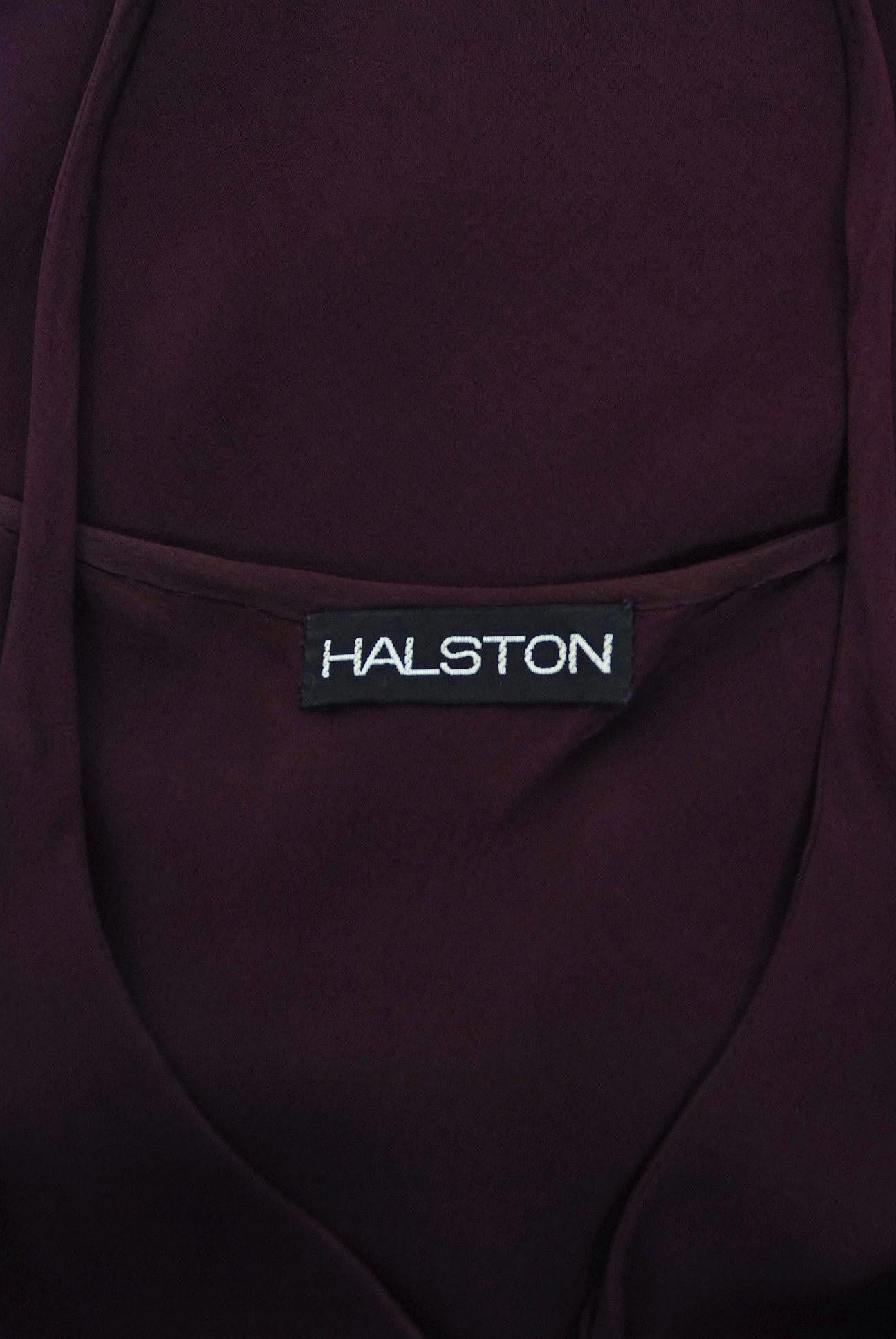 1970's Halston Couture Dark Purple Chiffon Wing Sleeve Bias-Cut Belted Dress 3
