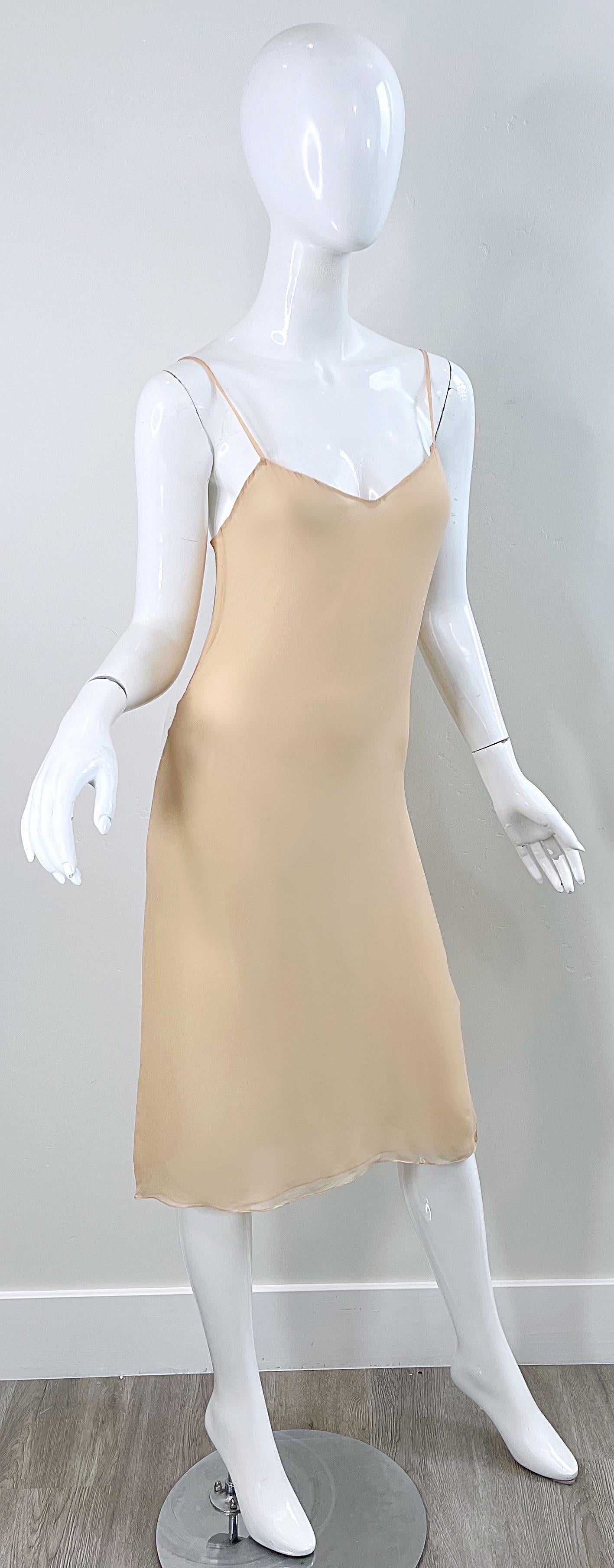 1970s Halston Couture Nude Silk Chiffon Semi Sheer Bias Cut Vintage 70s Dress  For Sale 5
