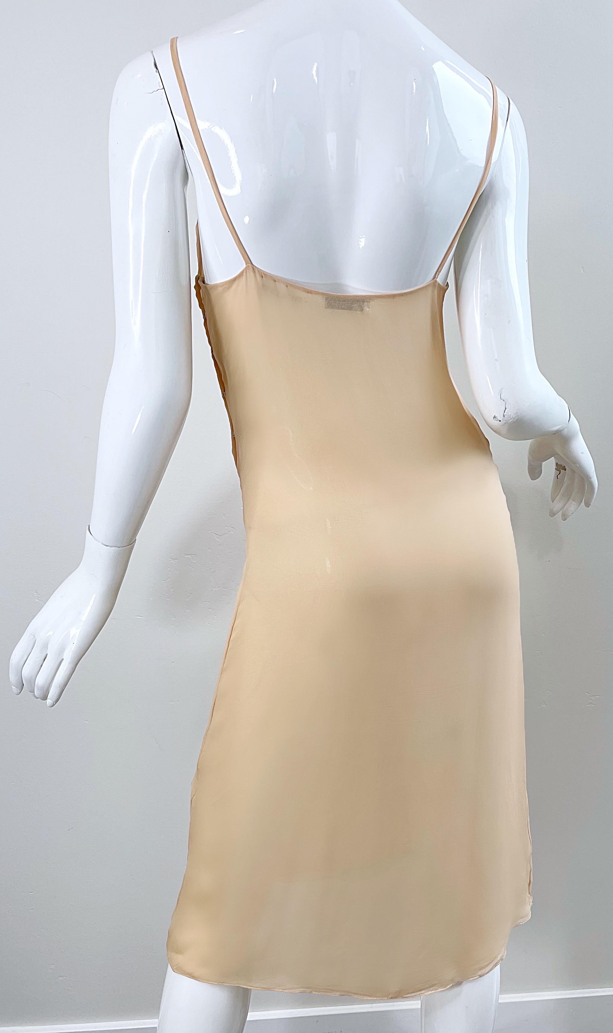 1970s Halston Couture Nude Silk Chiffon Semi Sheer Bias Cut Vintage 70s Dress in vendita 6
