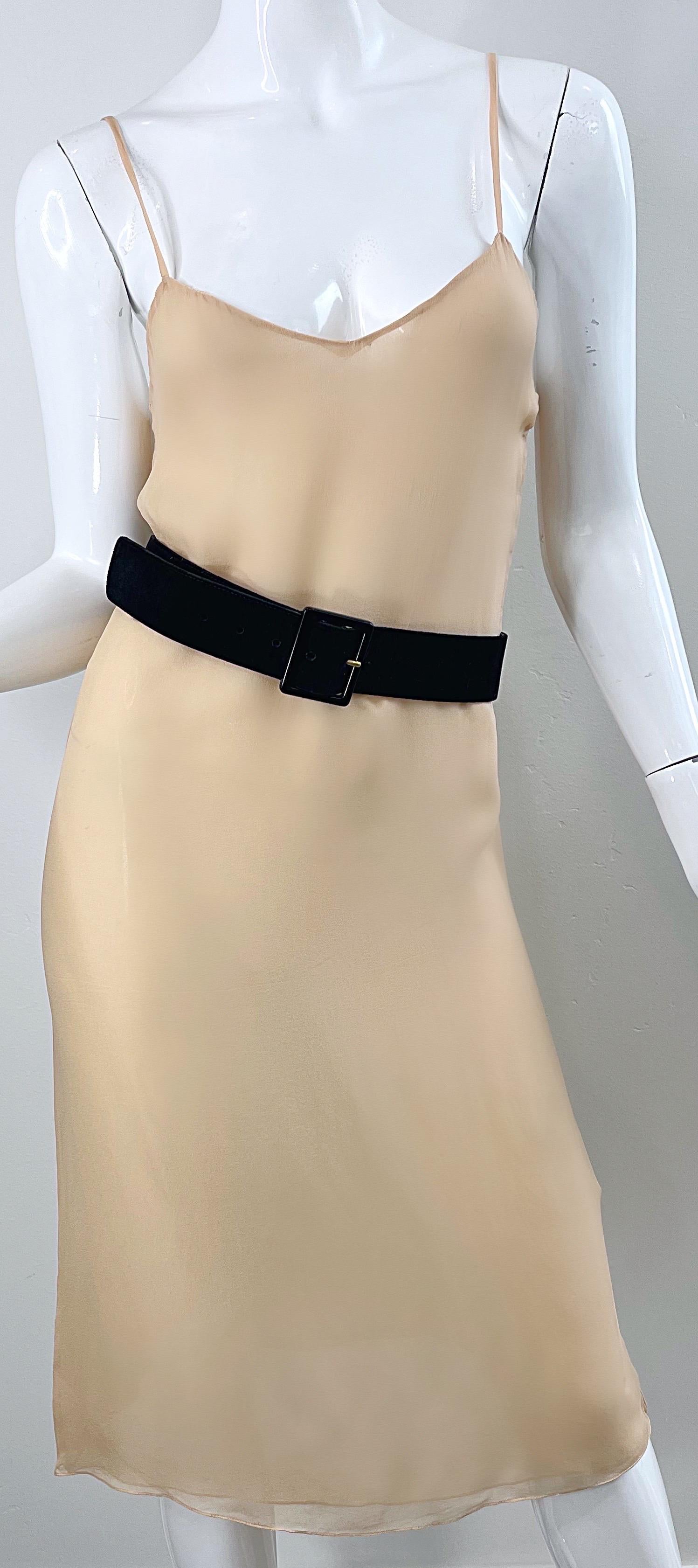 1970s Halston Couture Nude Silk Chiffon Semi Sheer Bias Cut Vintage 70s Dress  For Sale 7