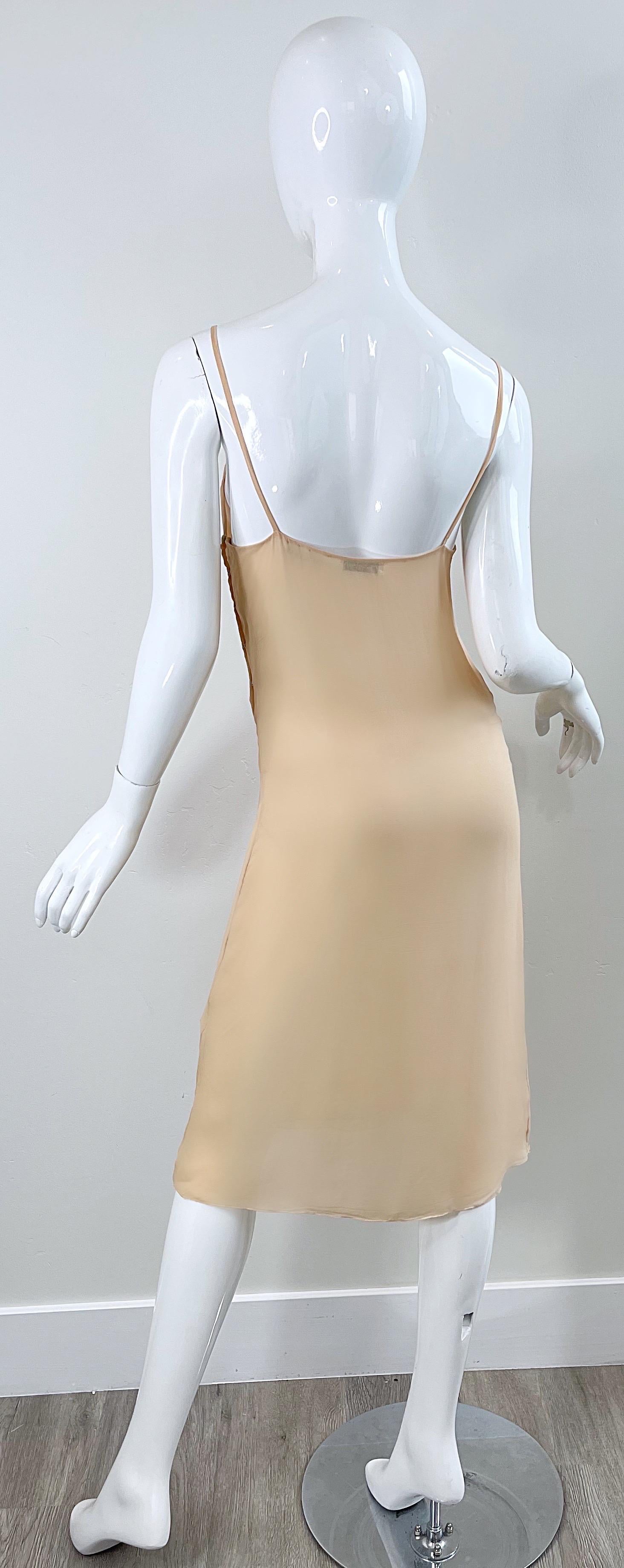 1970s Halston Couture Nude Silk Chiffon Semi Sheer Bias Cut Vintage 70s Dress  For Sale 8
