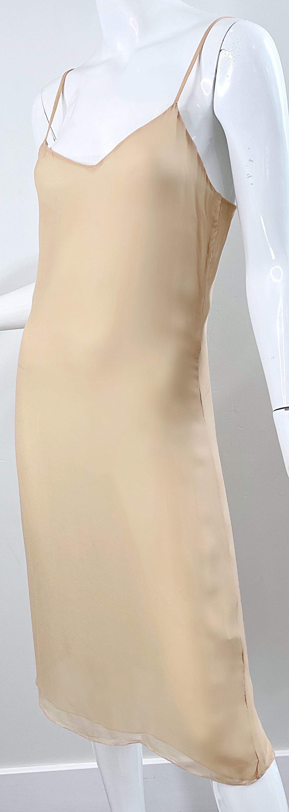 1970s Halston Couture Nude Silk Chiffon Semi Sheer Bias Cut Vintage 70s Dress  For Sale 9