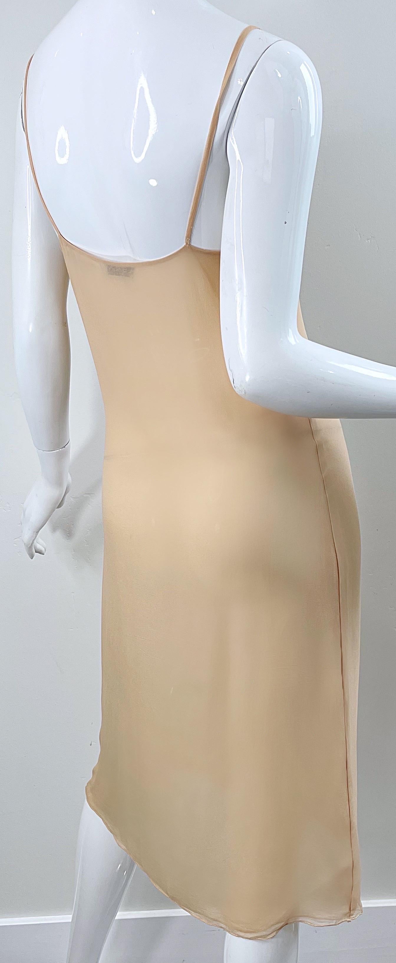 1970s Halston Couture Nude Silk Chiffon Semi Sheer Bias Cut Vintage 70s Dress  For Sale 10