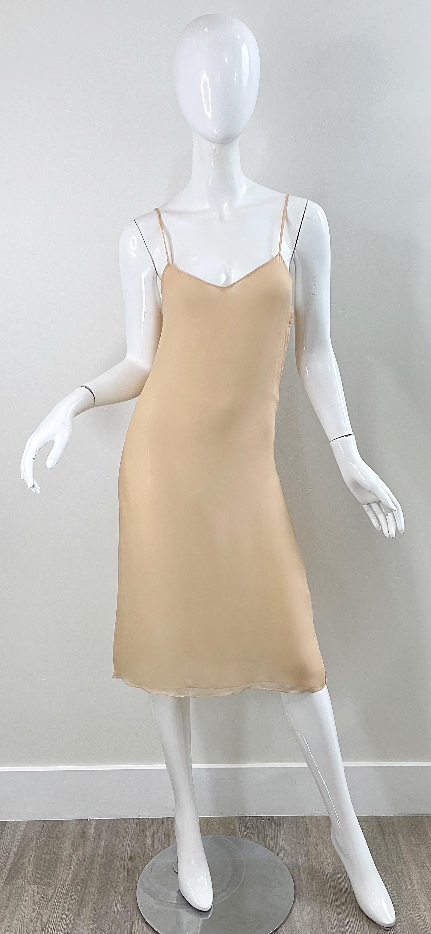 1970er Halston Couture Nackt Seide Chiffon Semi Sheer Bias Cut Vintage 70s Kleid  im Zustand „Hervorragend“ im Angebot in San Diego, CA