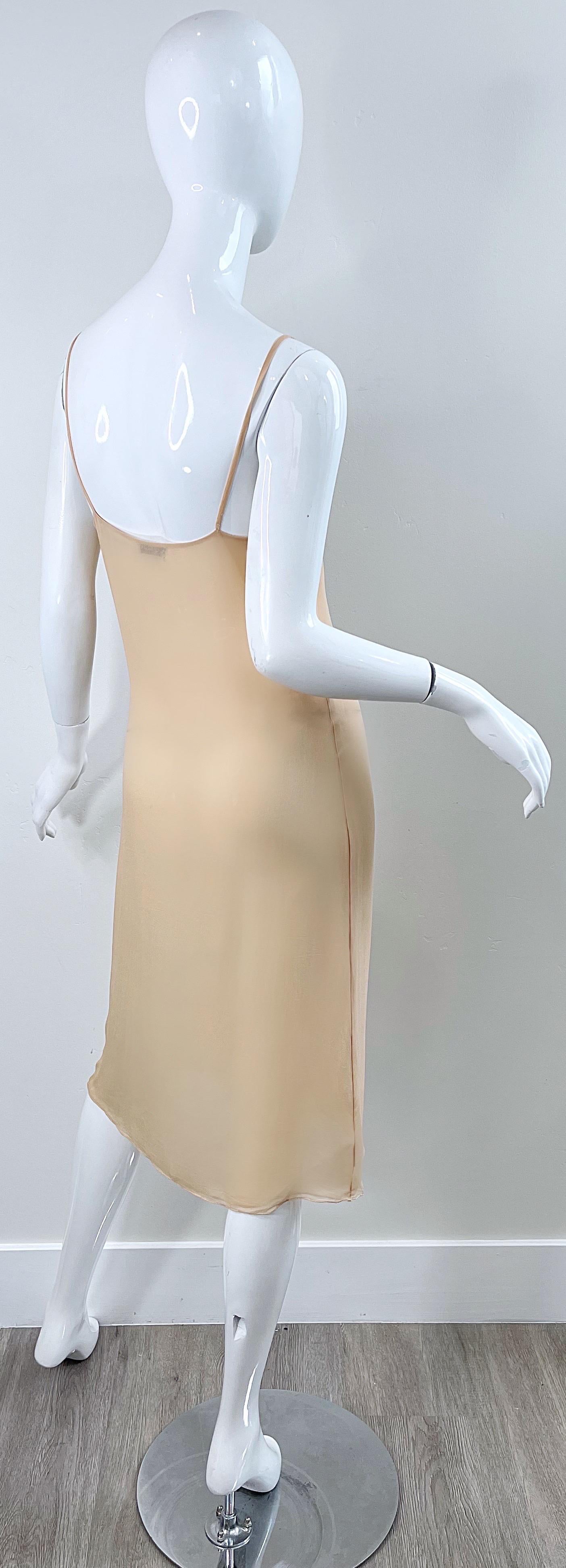 1970s Halston Couture Nude Silk Chiffon Semi Sheer Bias Cut Vintage 70s Dress  In Excellent Condition For Sale In San Diego, CA