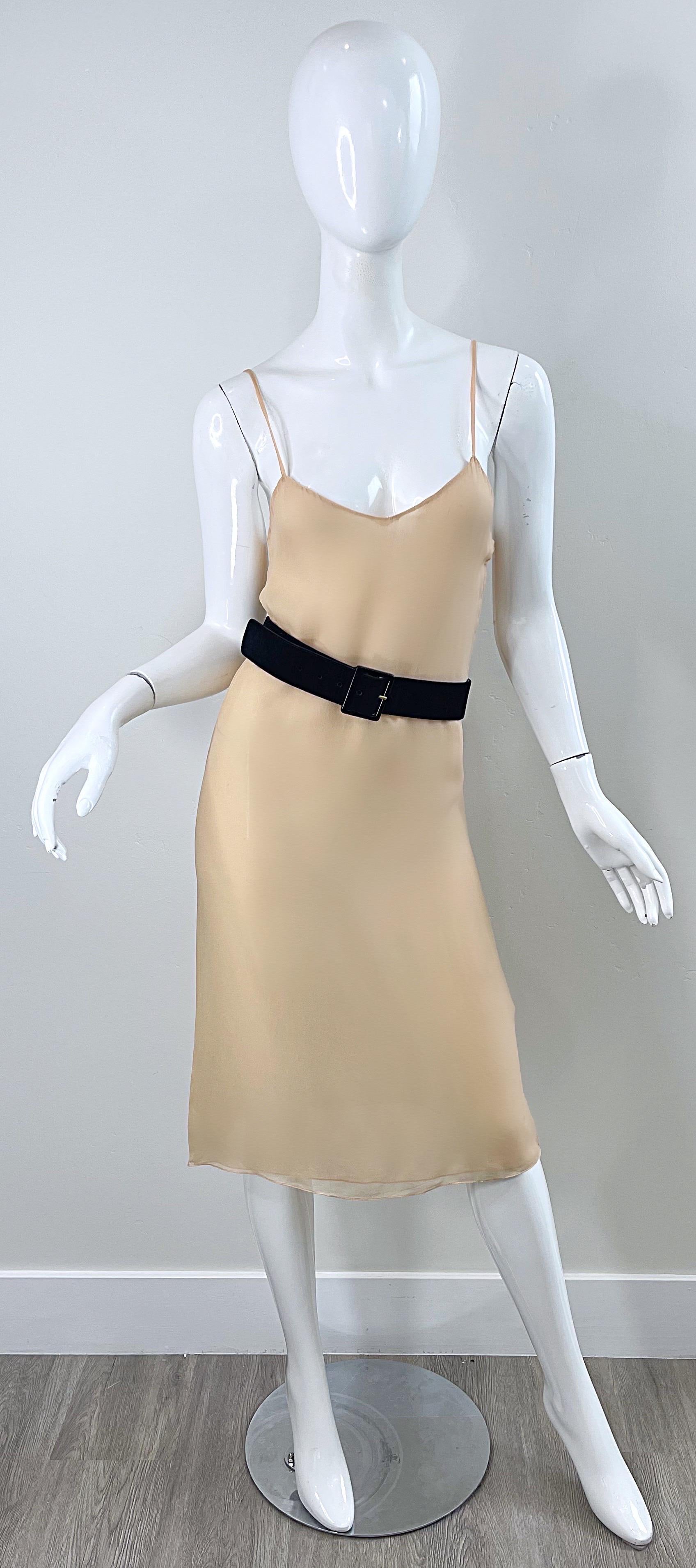 1970s Halston Couture Nude Silk Chiffon Semi Sheer Bias Cut Vintage 70s Dress  For Sale 1